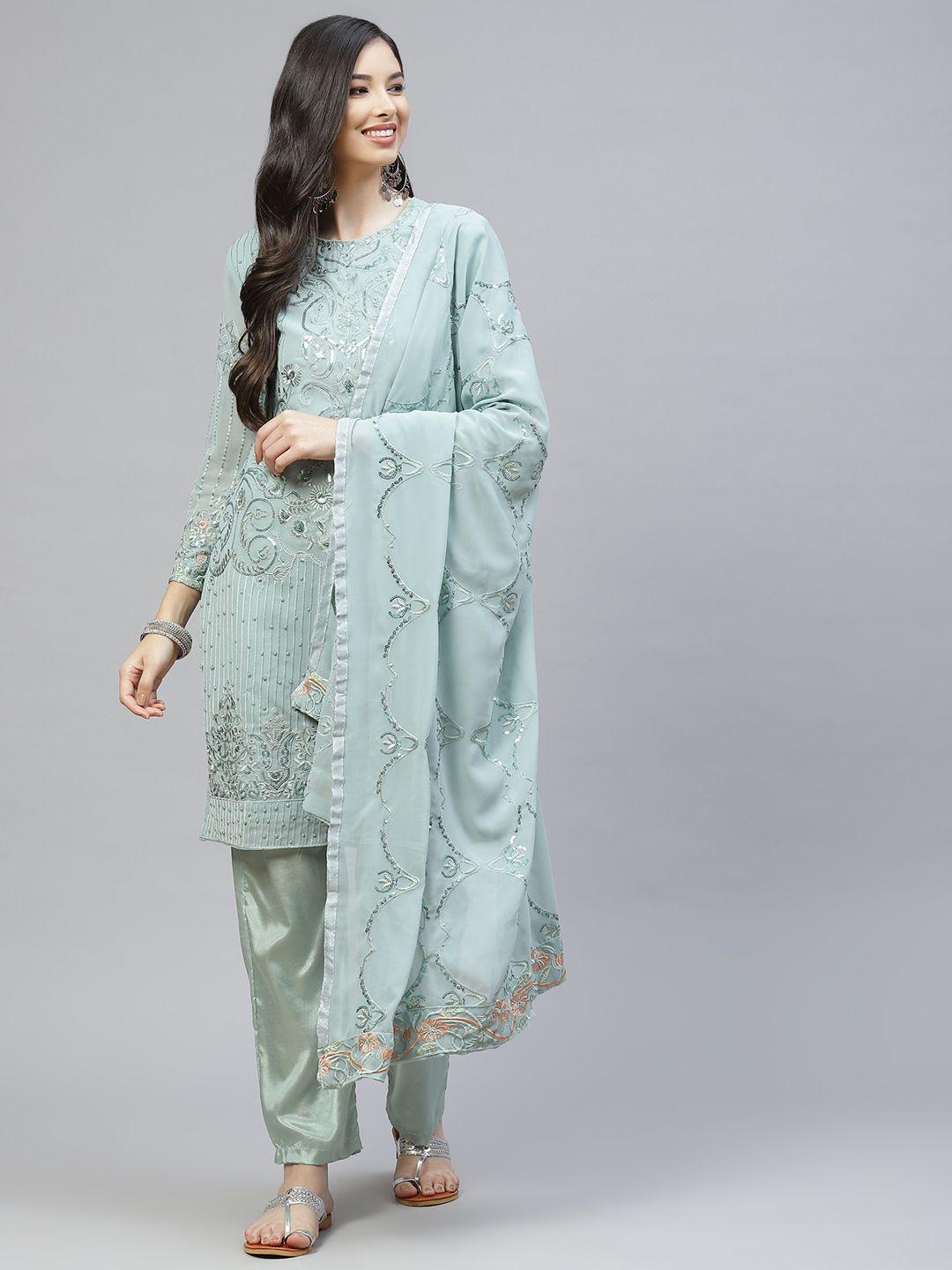 readiprint fashions women green embroidered unstitched dress material