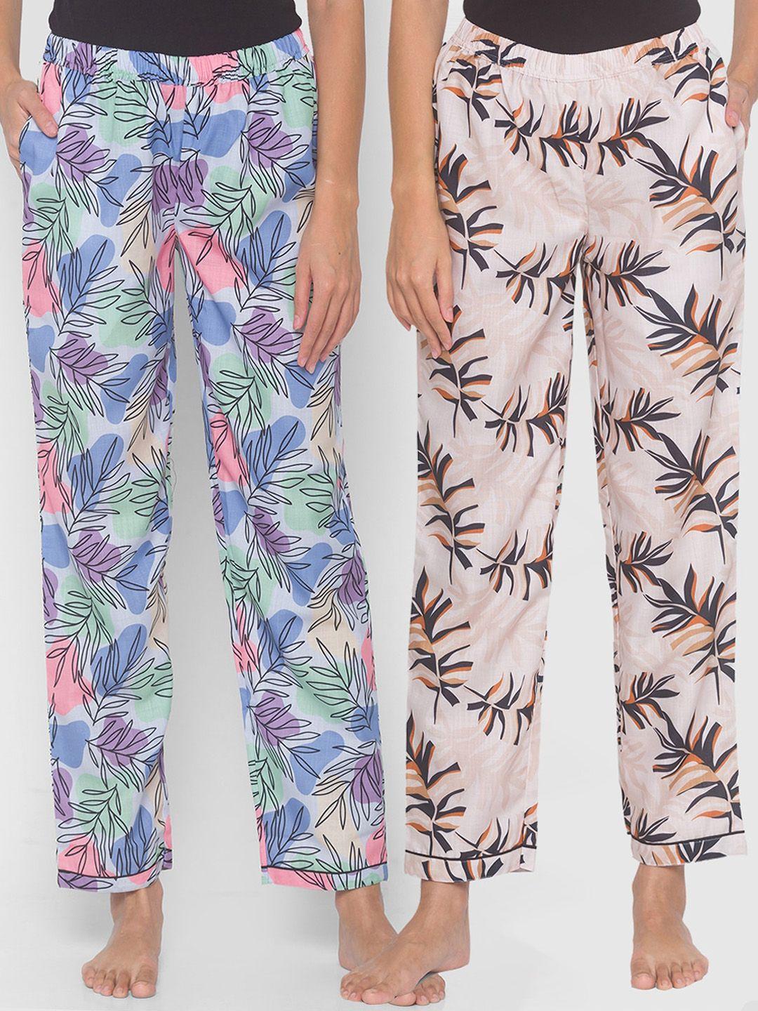 fashionrack women set of 2 printed cotton lounge pants