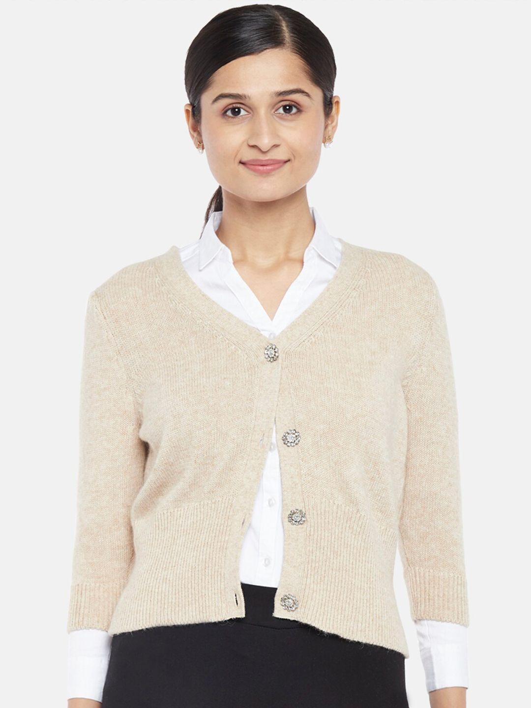 annabelle by pantaloons women beige cardigan