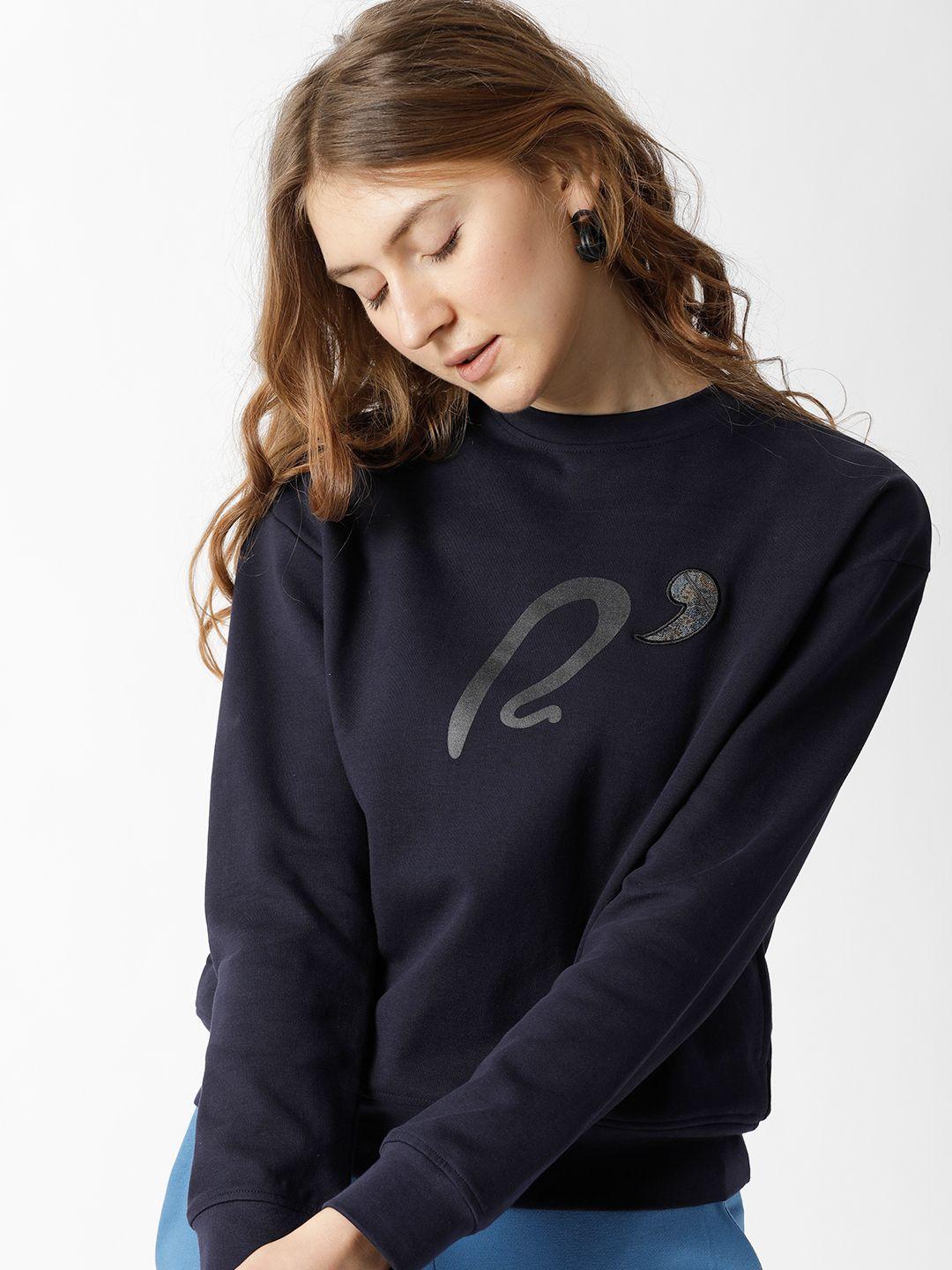 rareism women navy blue cotton sweatshirt