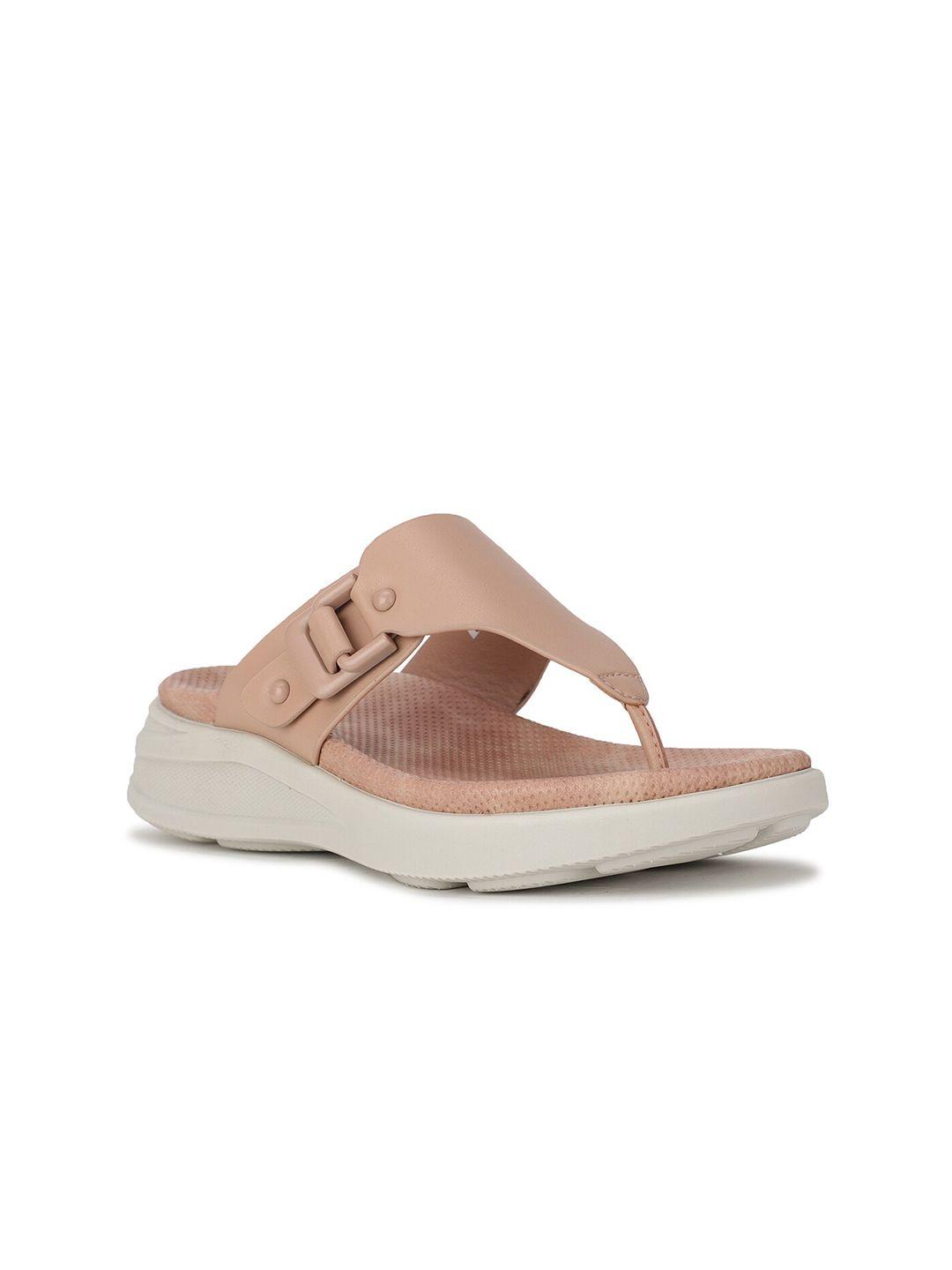 bata women nude-coloured t-strap flats