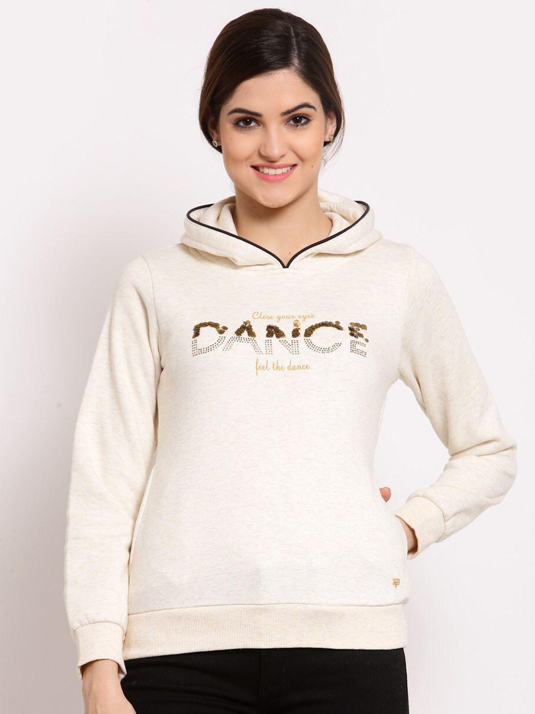 juelle women cream-coloured embellished hooded sweatshirt