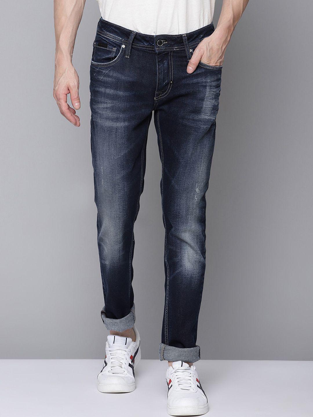 antony morato men blue skinny fit low distress heavy fade stretchable jeans