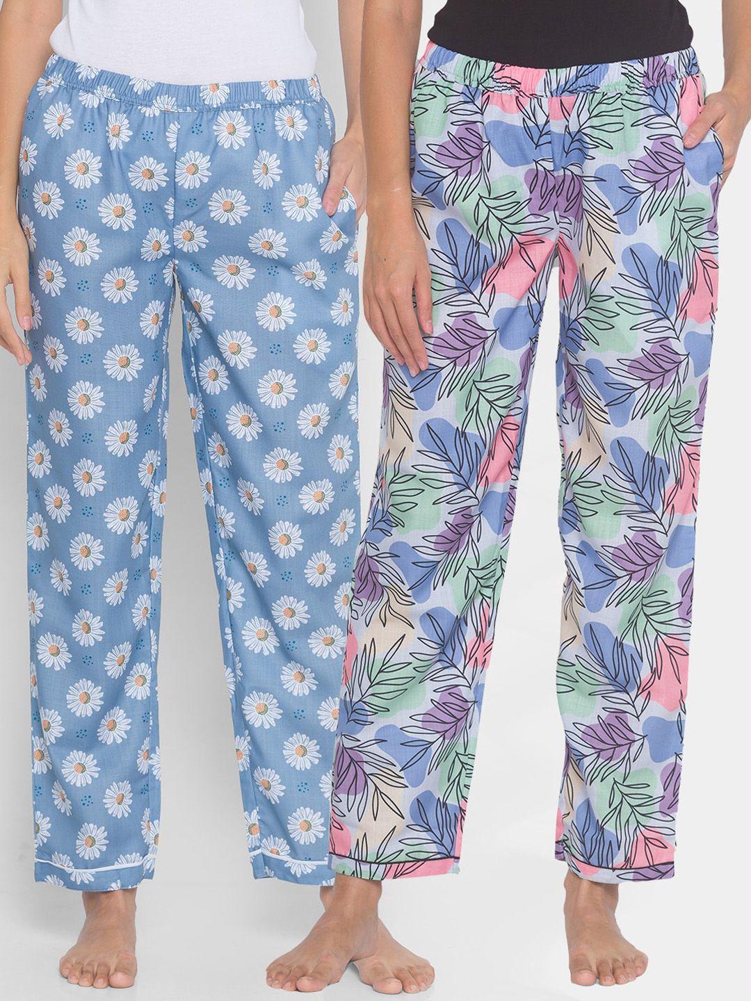 fashionrack women blue pack of 2 cotton printed pyjamas