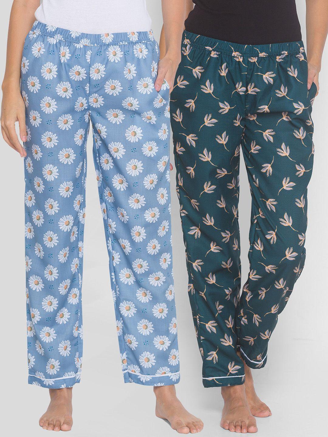 fashionrack women set of 2 multi printed cotton lounge pants