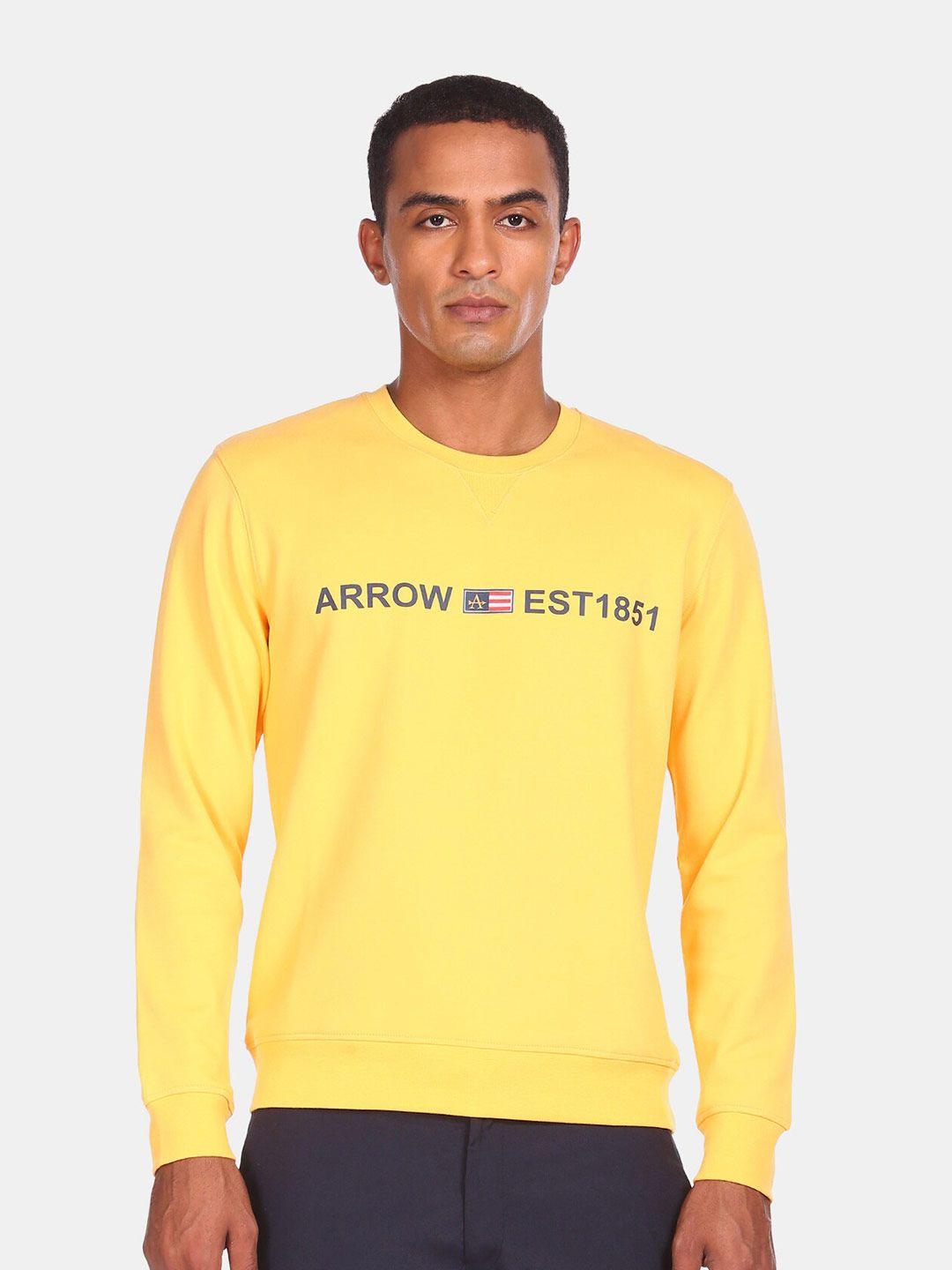 arrow sport men yellow & blue printed sweatshirt