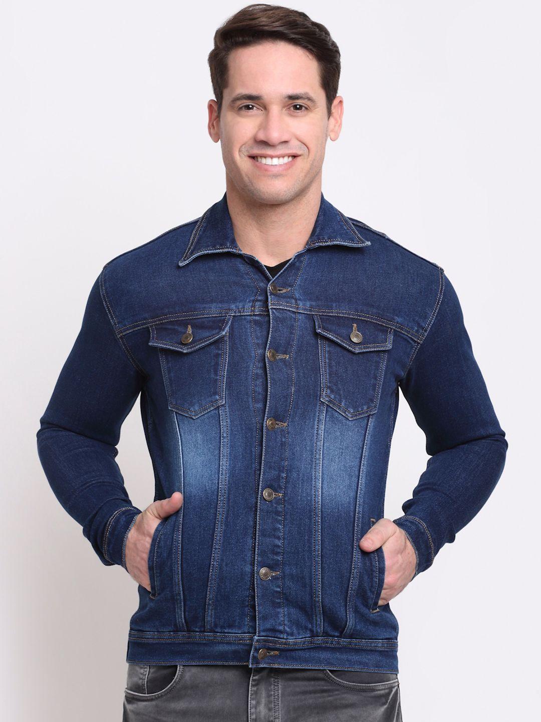 rodamo men blue washed colourblocked denim jacket