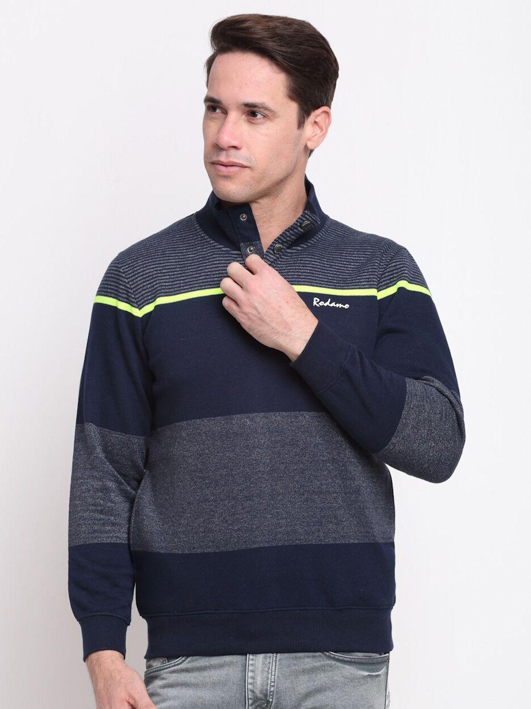 rodamo men navy blue & grey striped sweatshirt