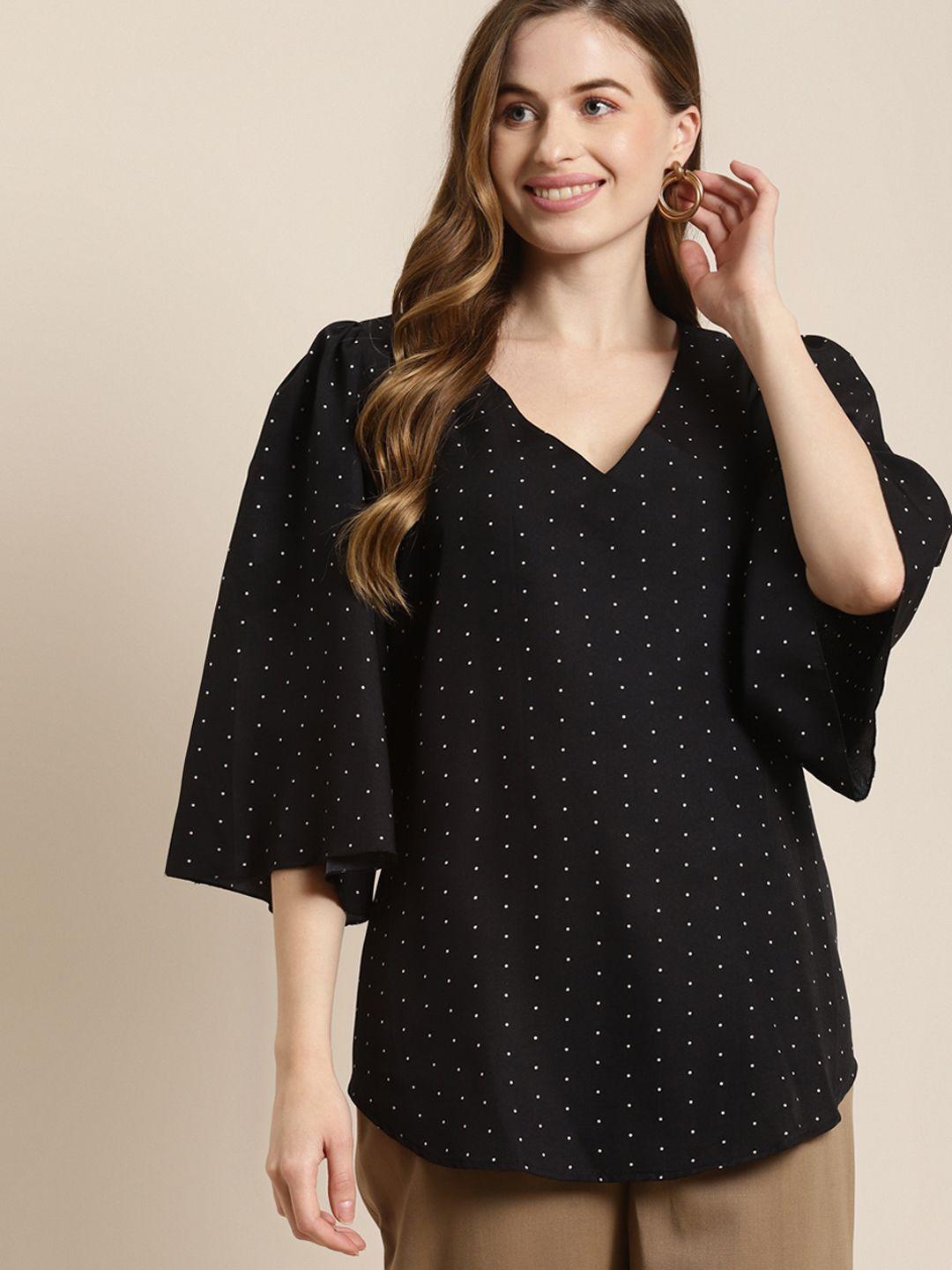 qurvii black & white micro ditsy dot print top