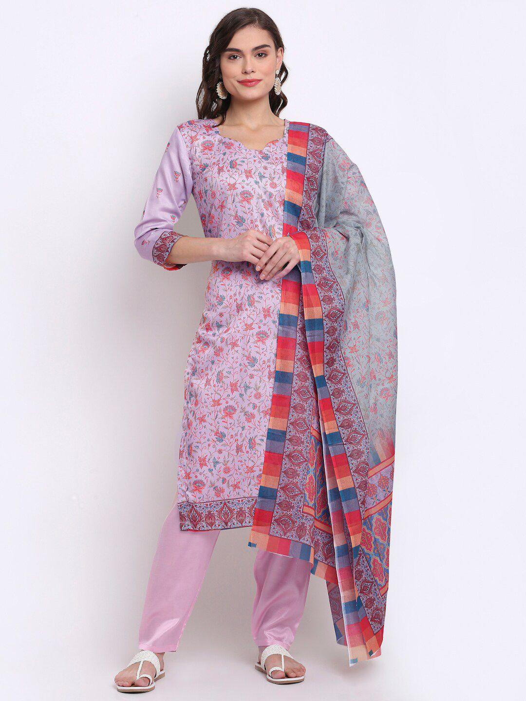 stylee lifestyle mauve & red printed unstitched dress material