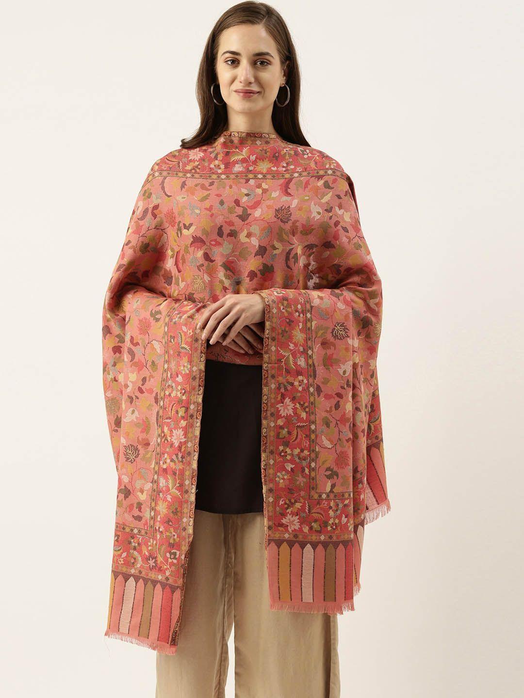 pashmoda women peach kaani woven design shawl