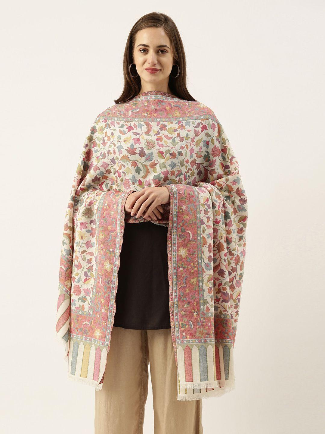 pashmoda women white kaani woven design shawl