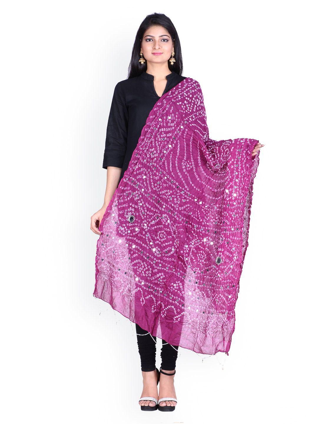 soundarya purple bandhani print sequinned dupatta