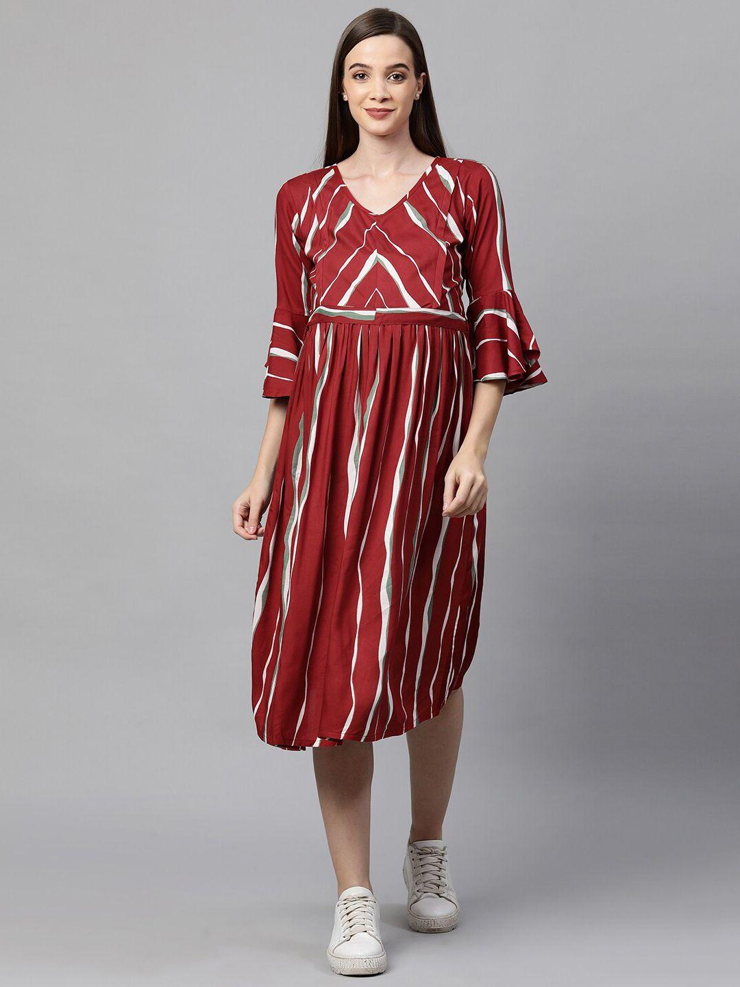 momtobe red & white striped maternity a-line midi nursing dress