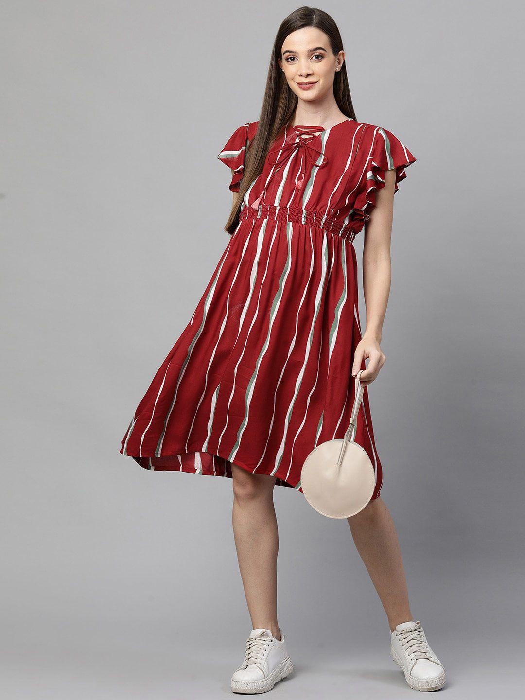 momtobe red & white striped maternity nursing tie-up neck dress