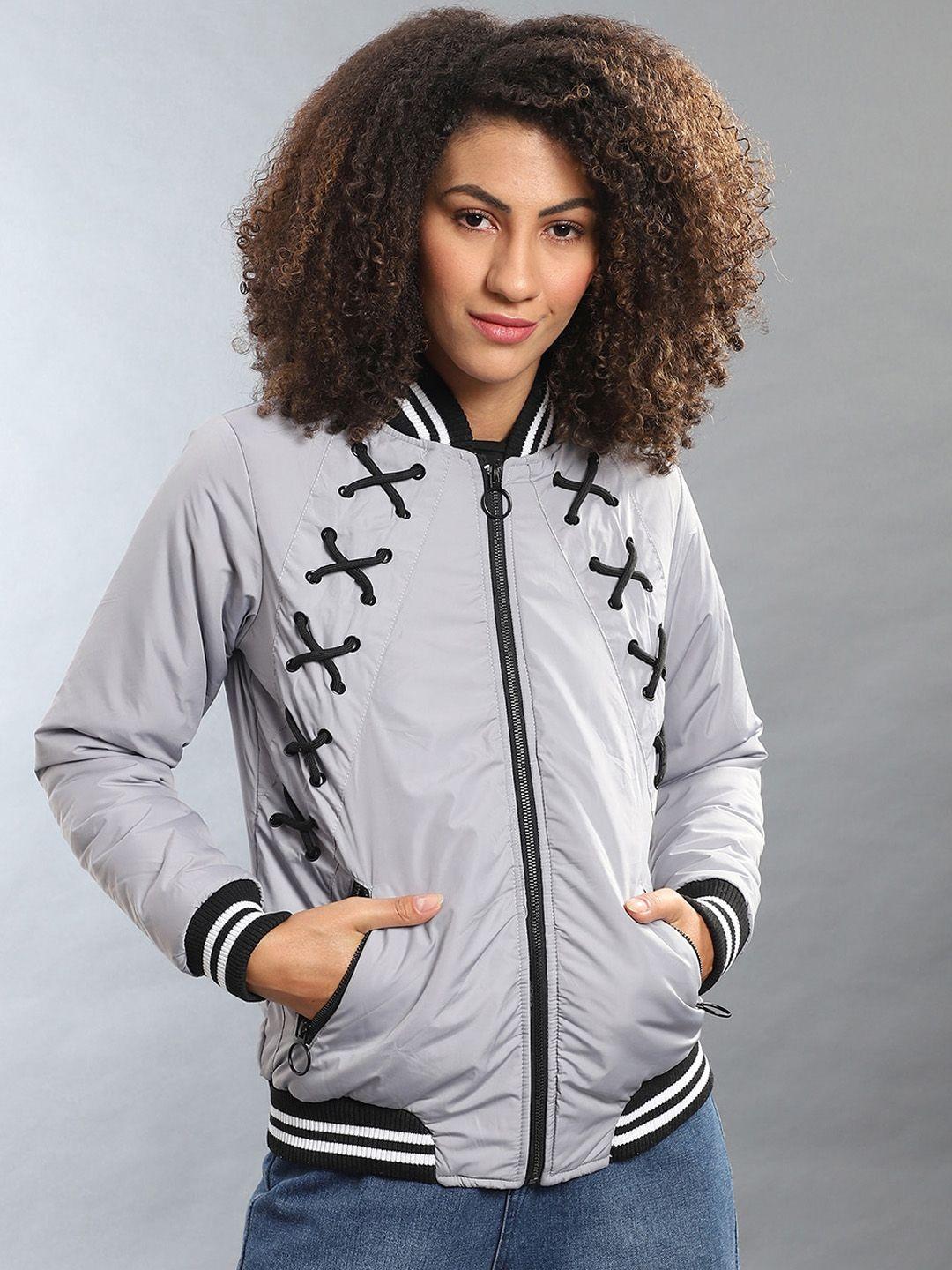 campus sutra women grey windcheater longline padded jacket