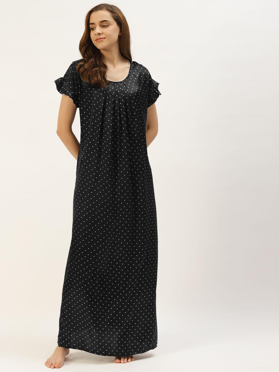 sweet dreams black & white polka dot print maxi nightdress