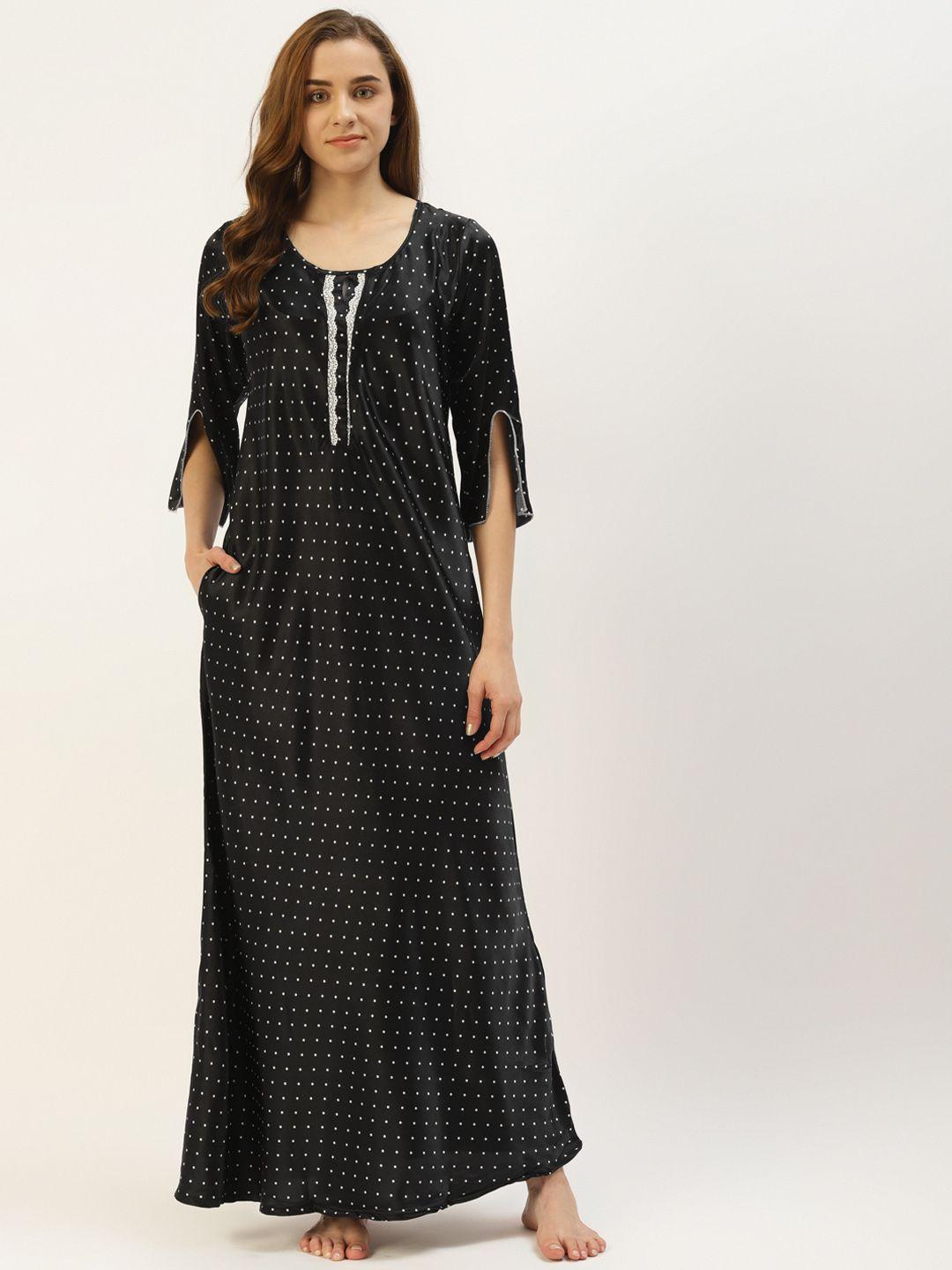 sweet dreams black polka dot print round neck maxi nightdress