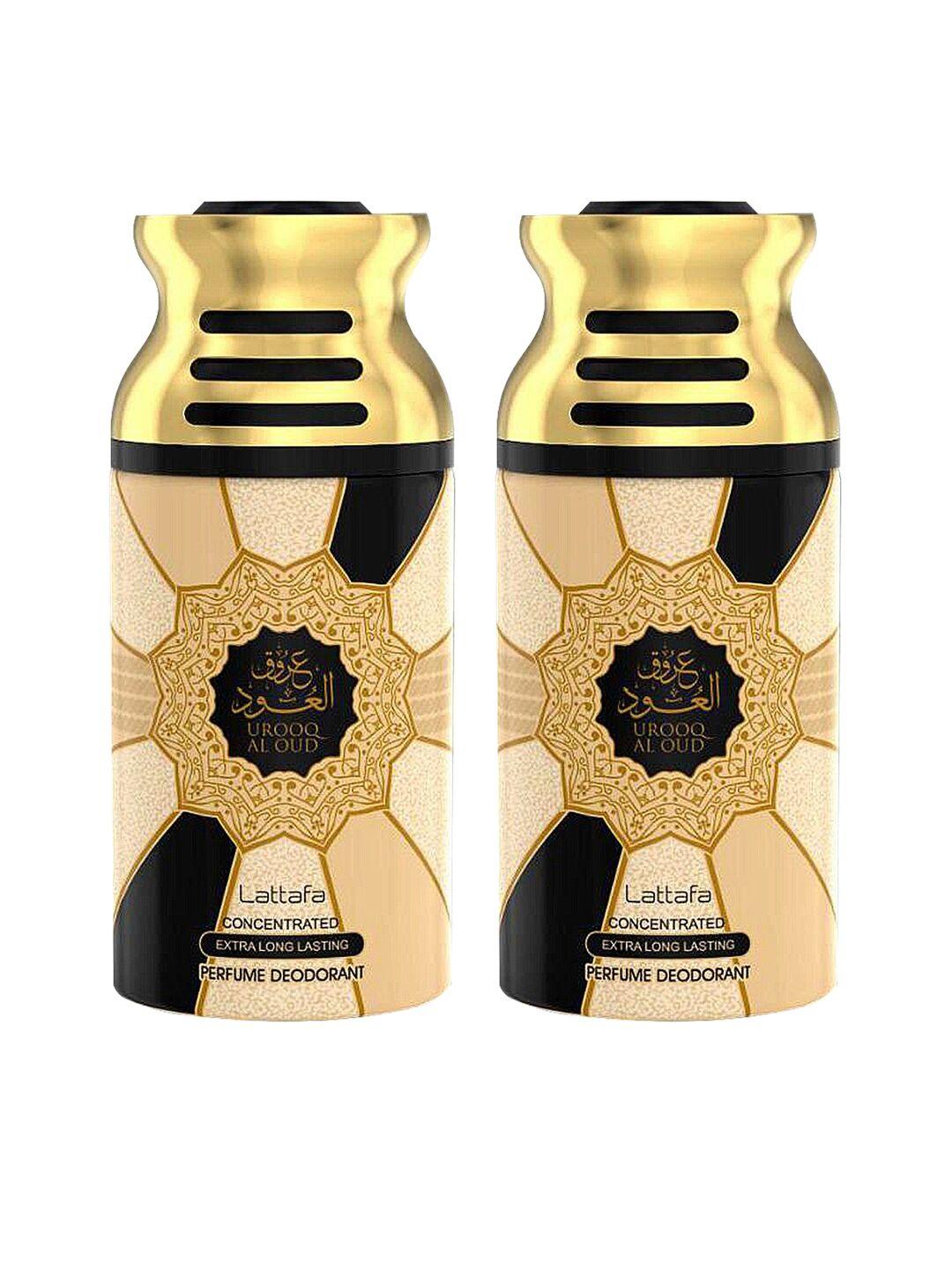 lattafa pack of 2 urooq al oud deodorant perfumed bodyspray - 250ml each