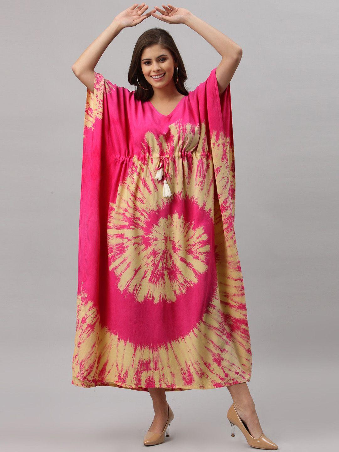 get glamr pink & beige tie and dye dyed kaftan maxi dress