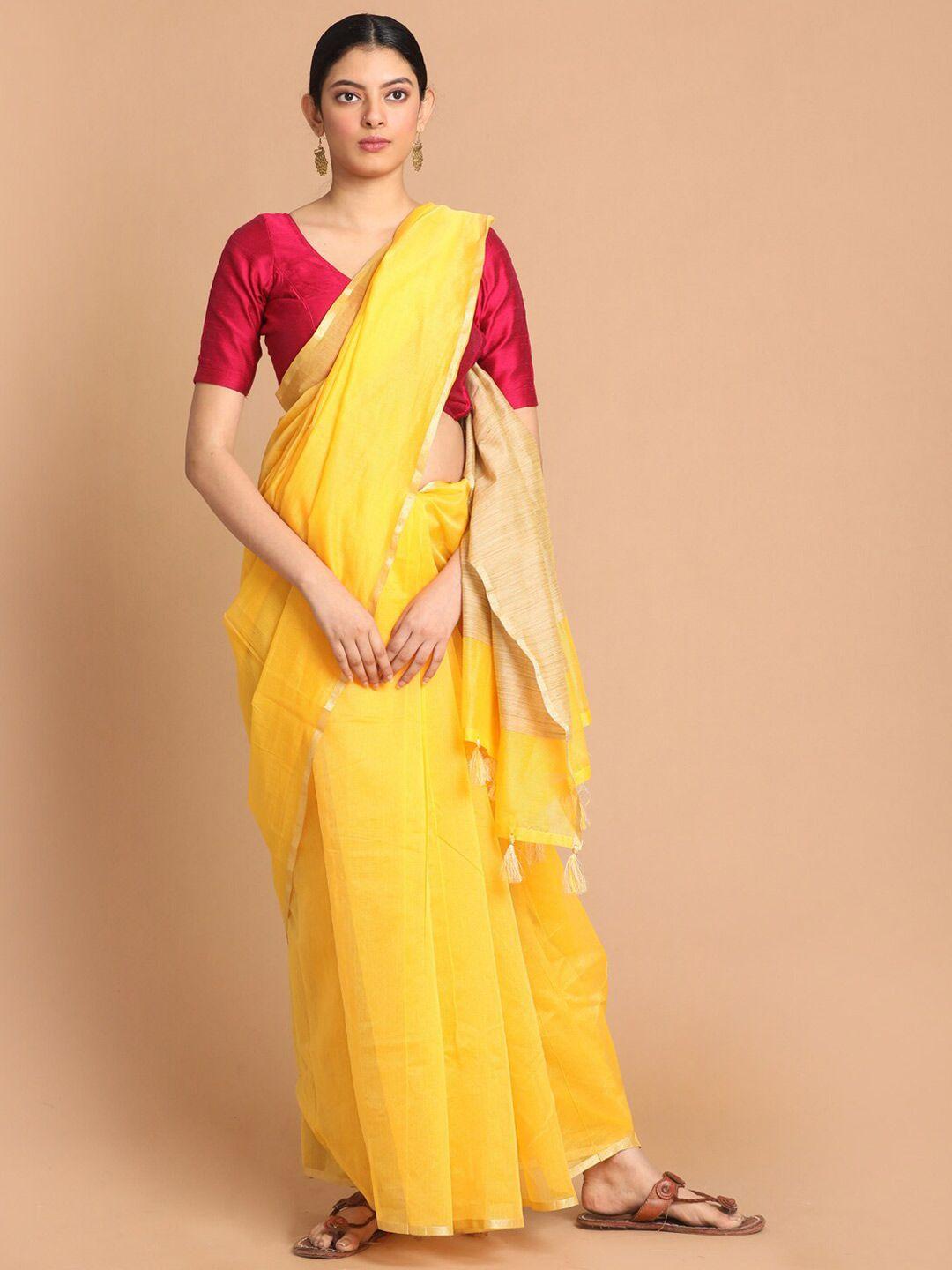 indethnic yellow & gold-toned banarasi saree