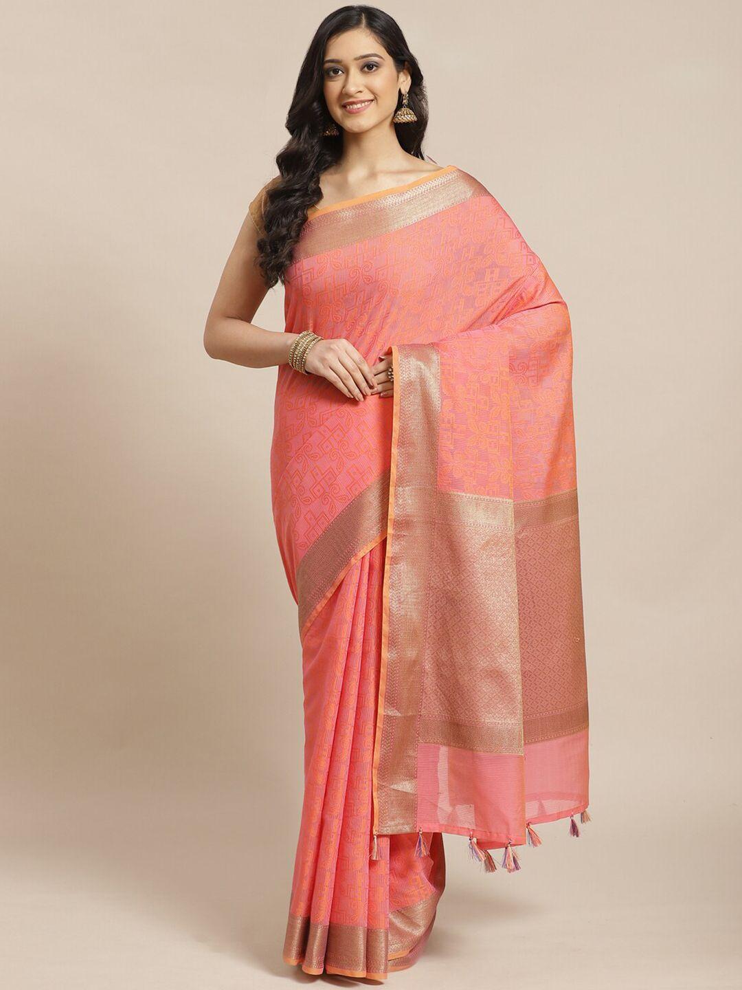 indethnic fuchsia & gold-toned ethnic motifs zari banarasi saree