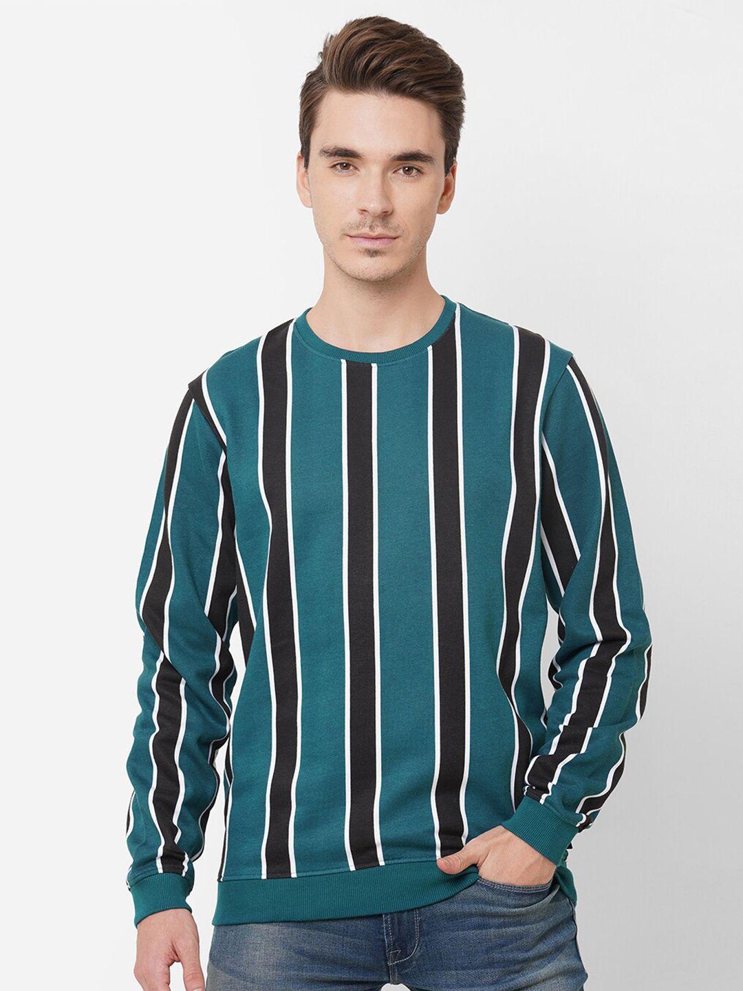 pepe jeans men teal striped sweatshirt