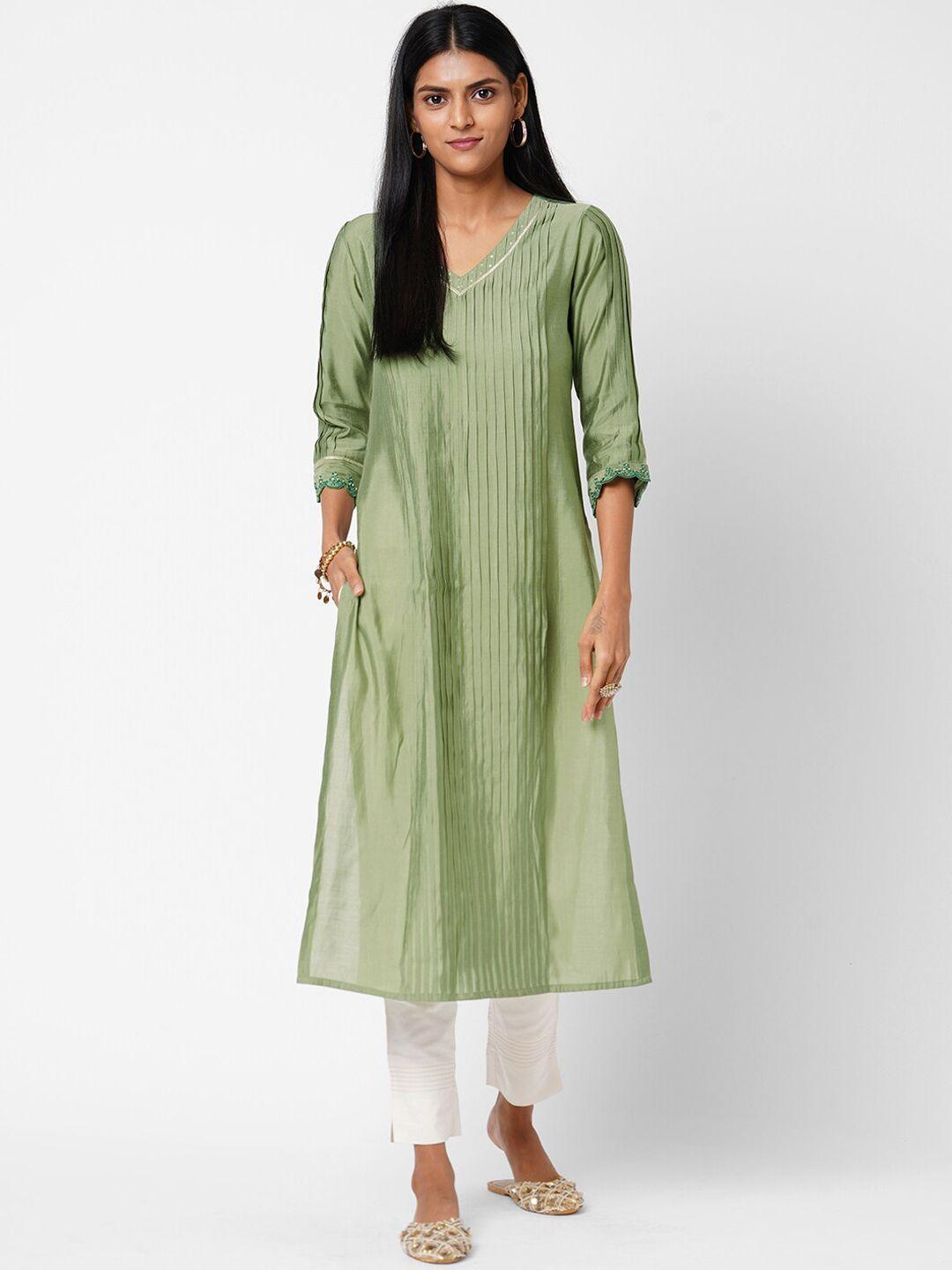 kami kubi women green thread work kurta