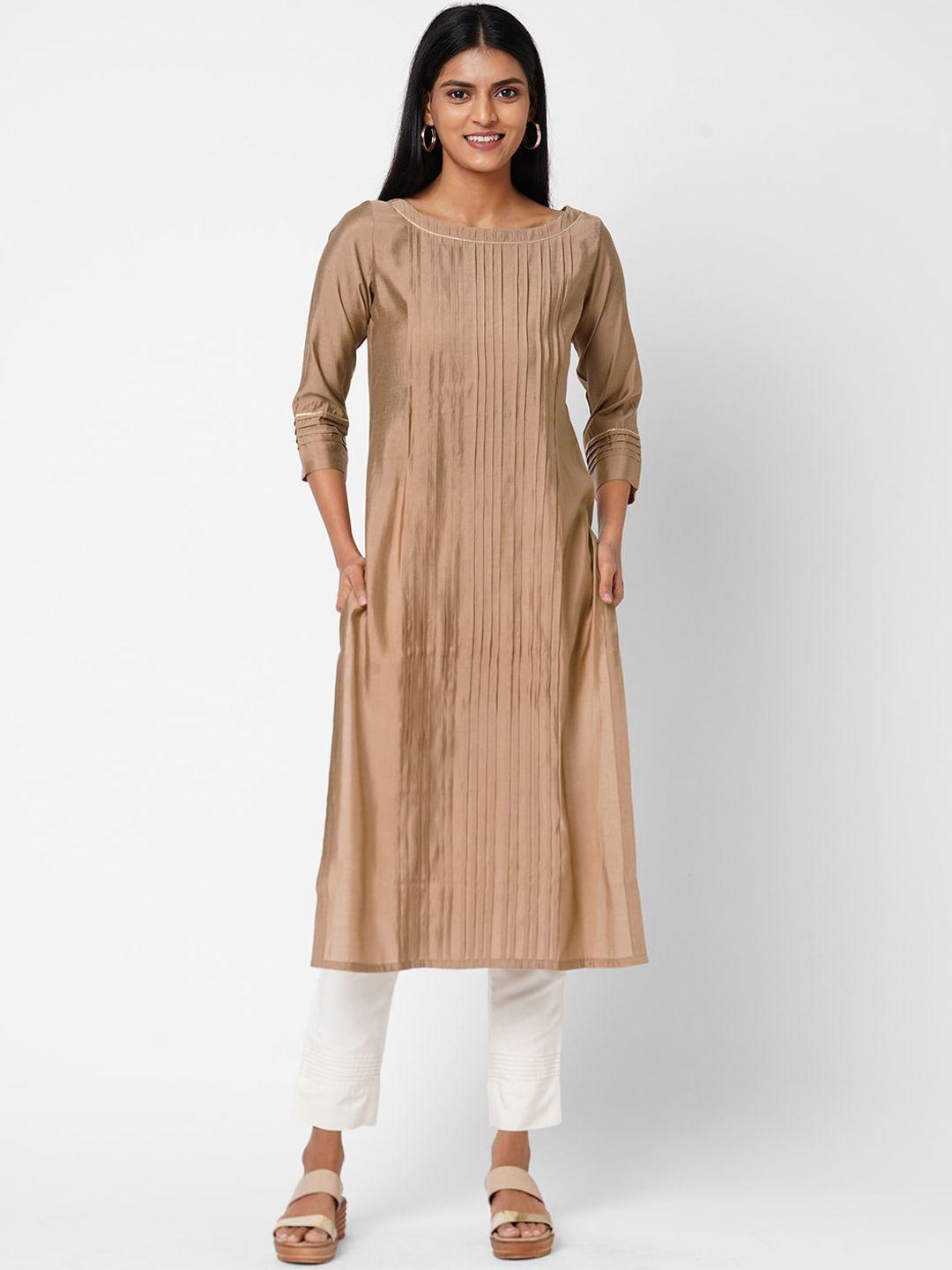 kami kubi women beige thread work kurta