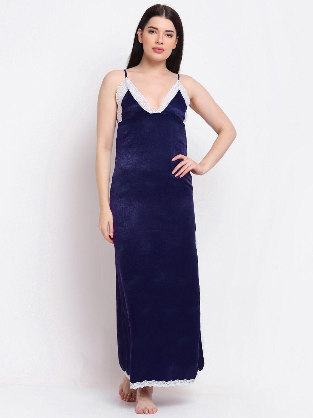 erotissch navy blue solid maxi nightdress