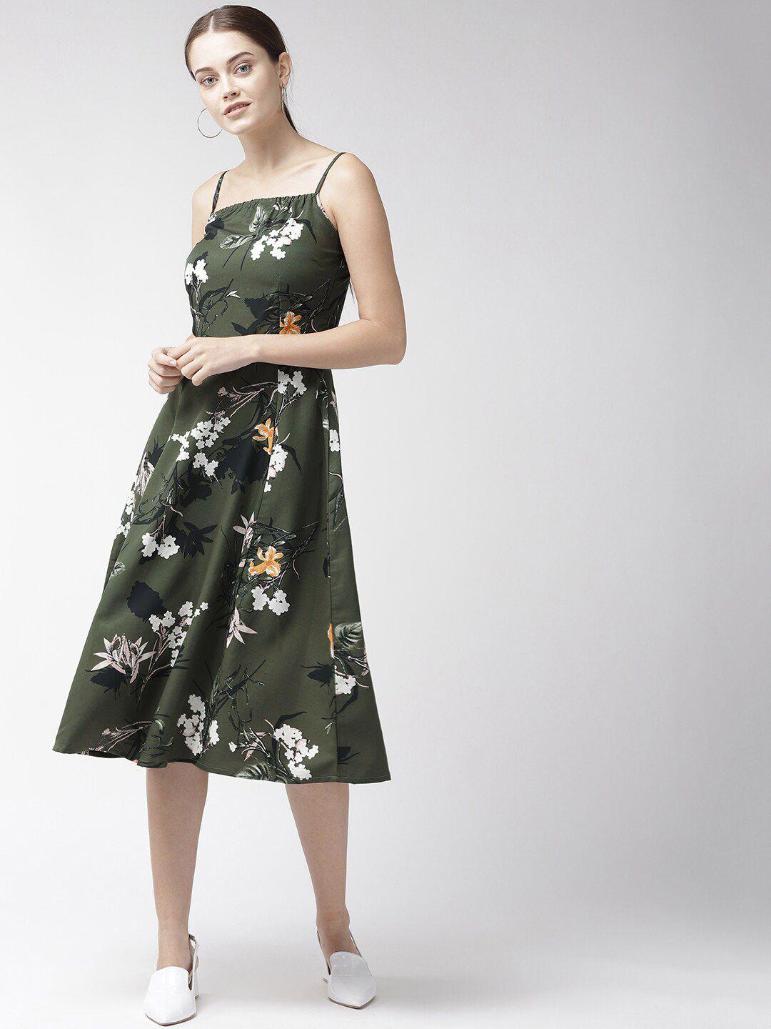 pluss olive green floral midi dress