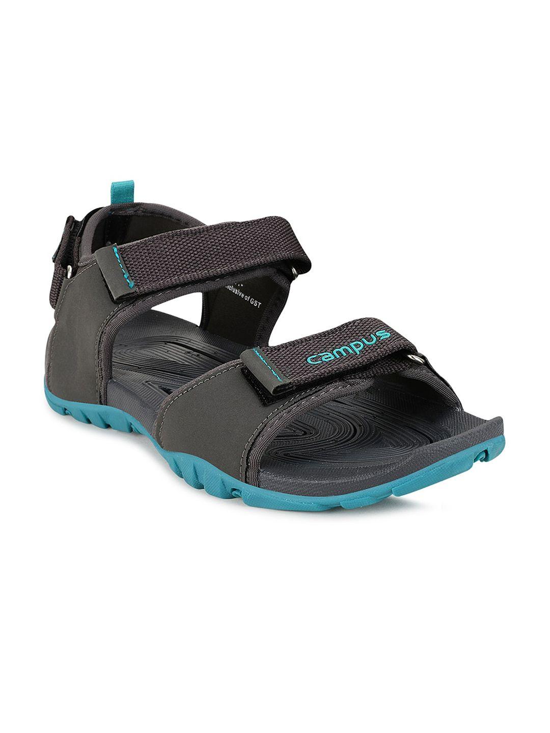 campus men charcoal grey & blue solid sports sandals