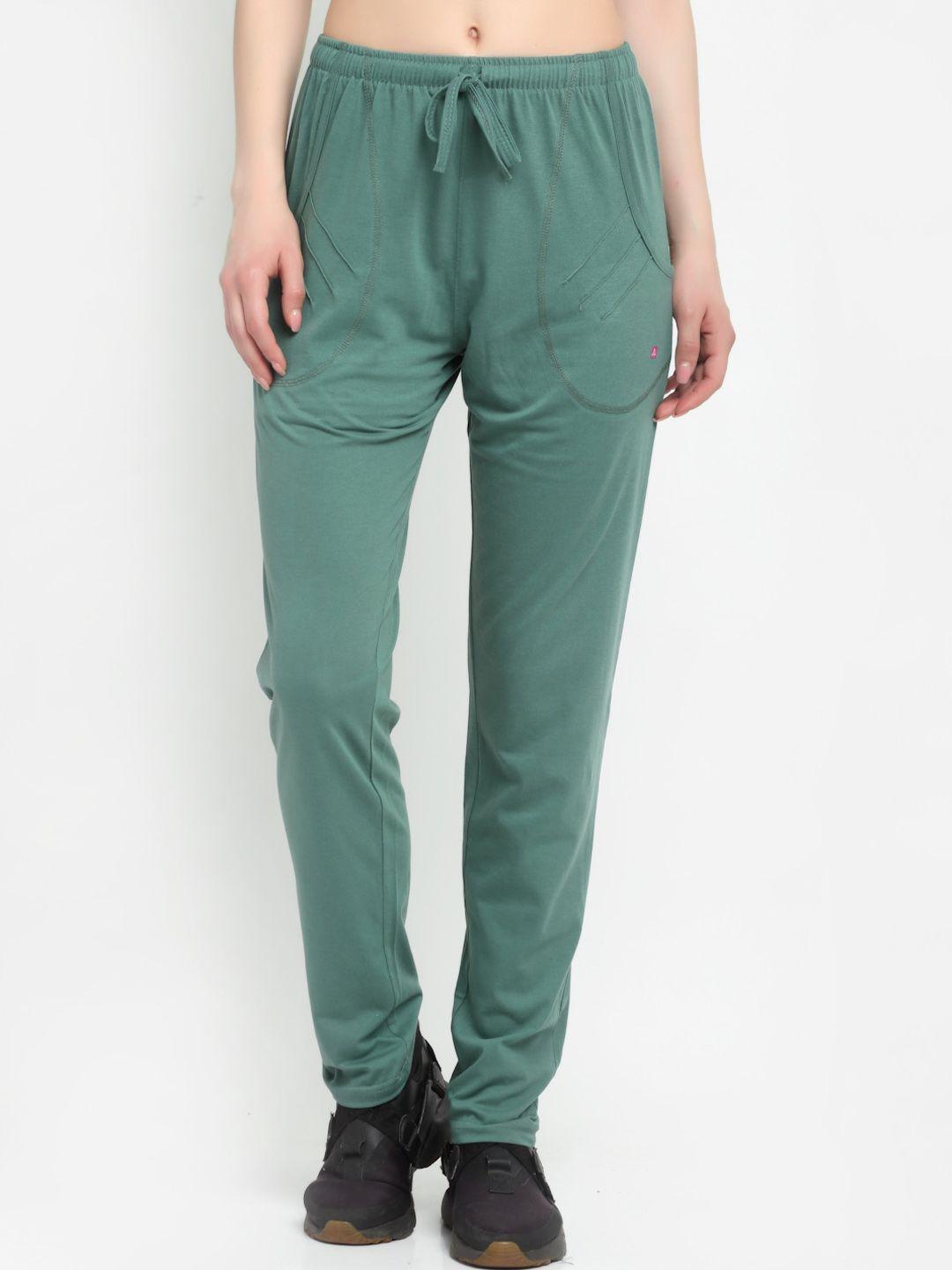 anti culture women green solid cotton track pants