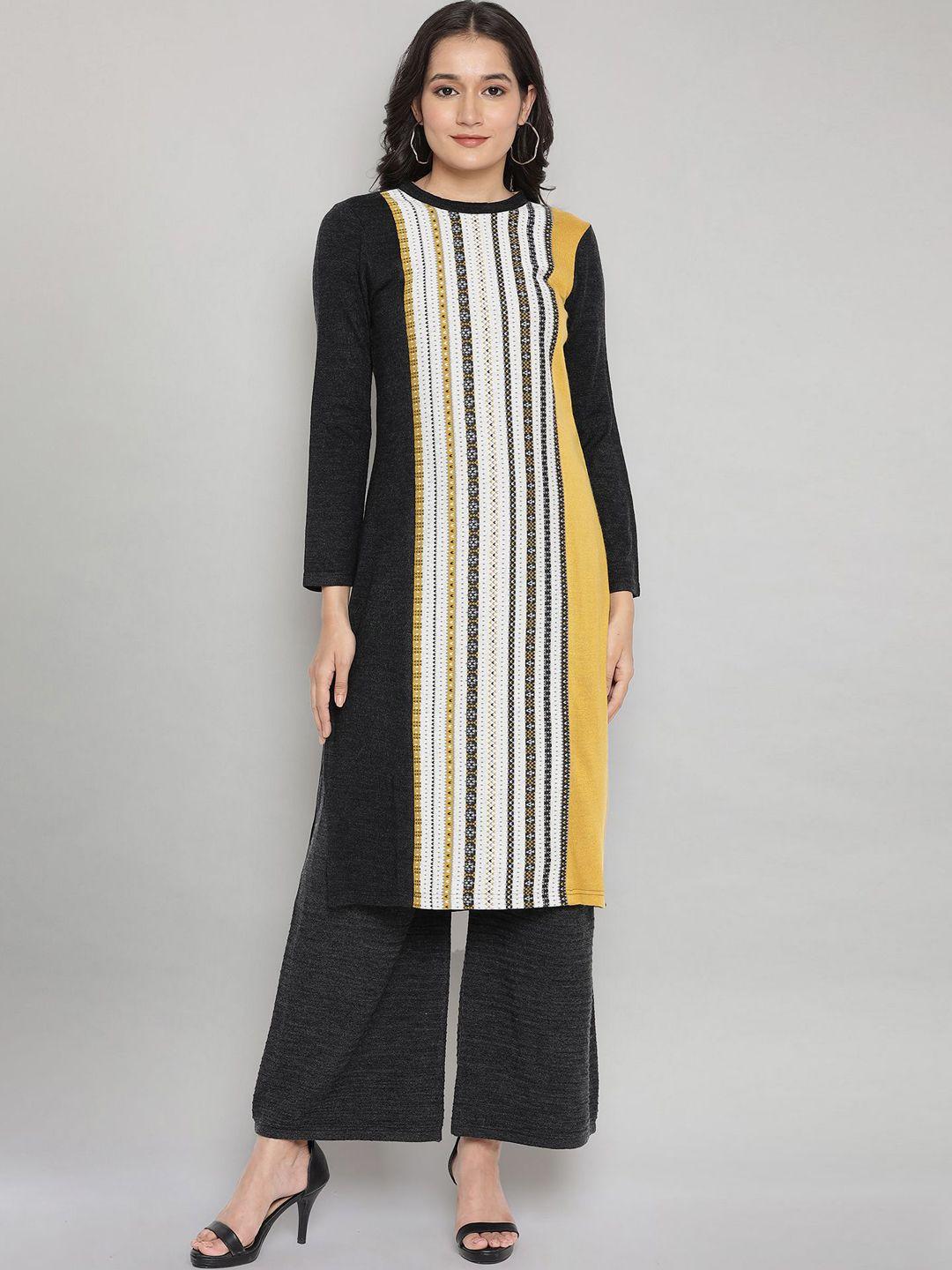 aurelia women grey striped straight kurta