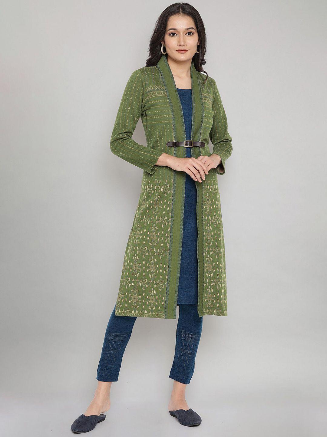 aurelia women green geometric kurta