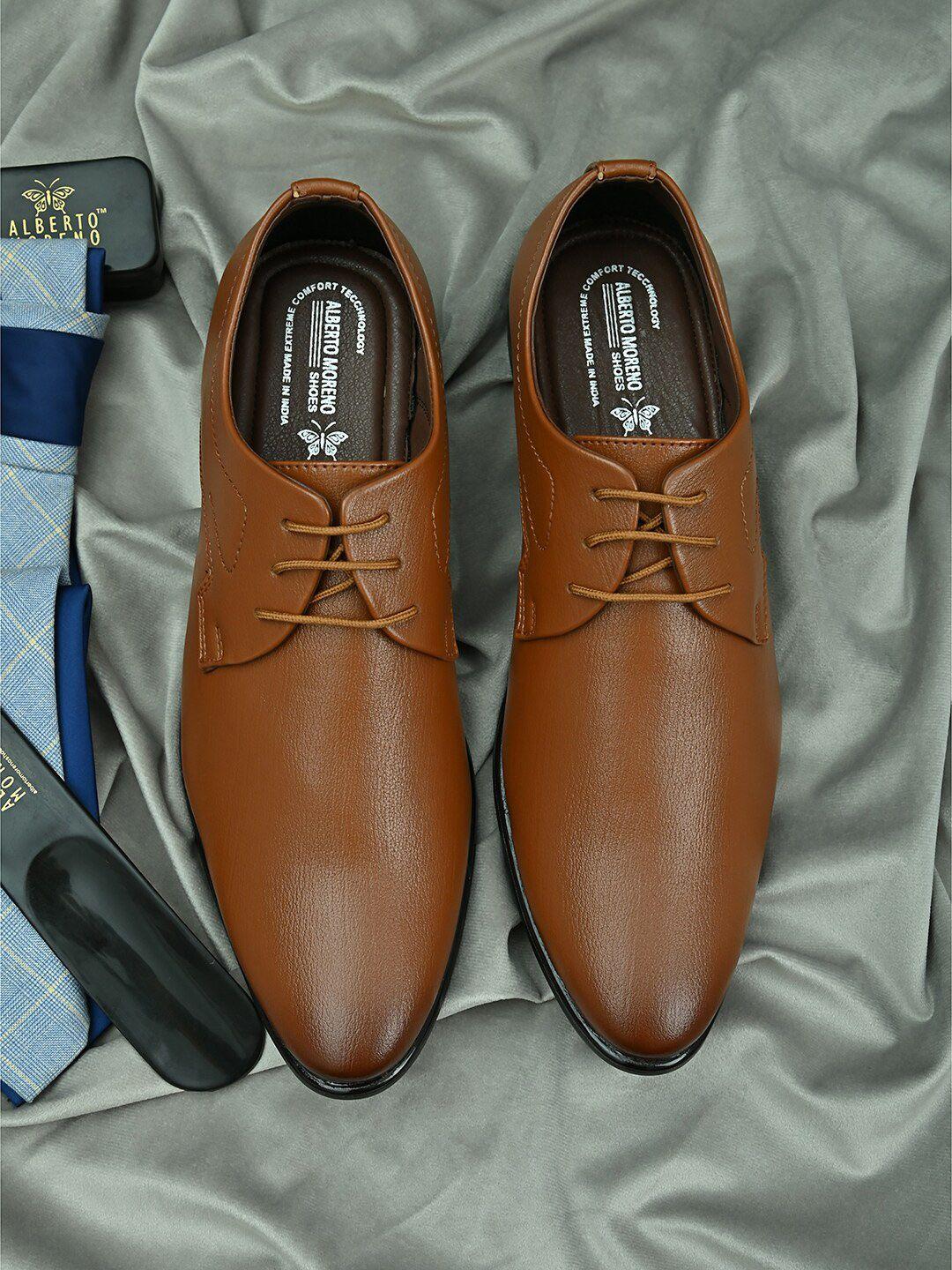 alberto moreno men tan brown solid formal derbys