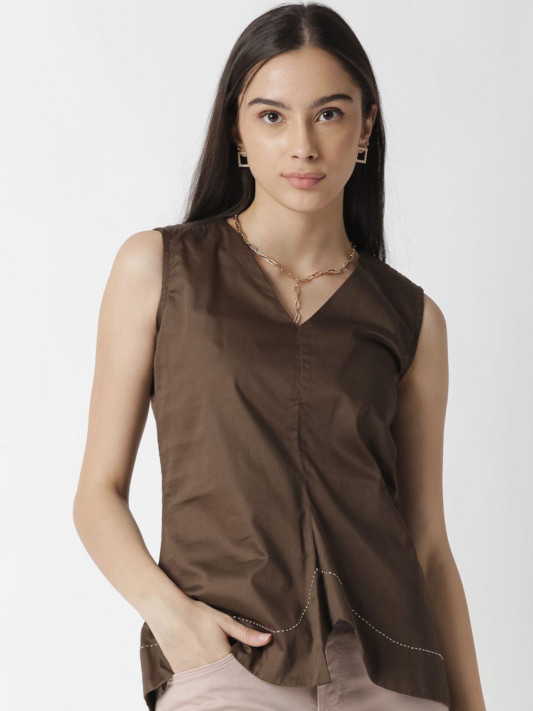 rareism brown pure cotton a-line top