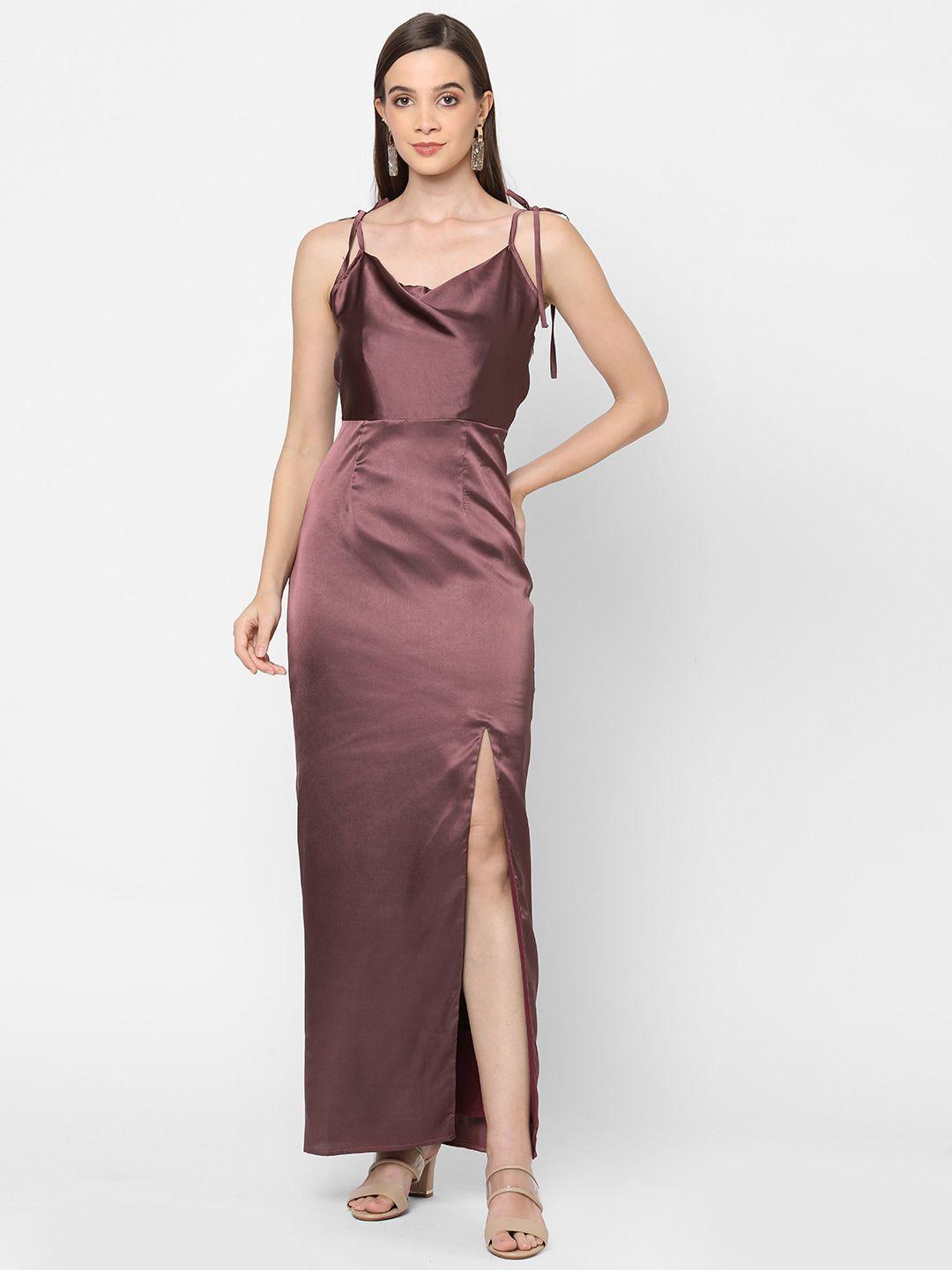 mish women mauve cowl neck satin maxi dress