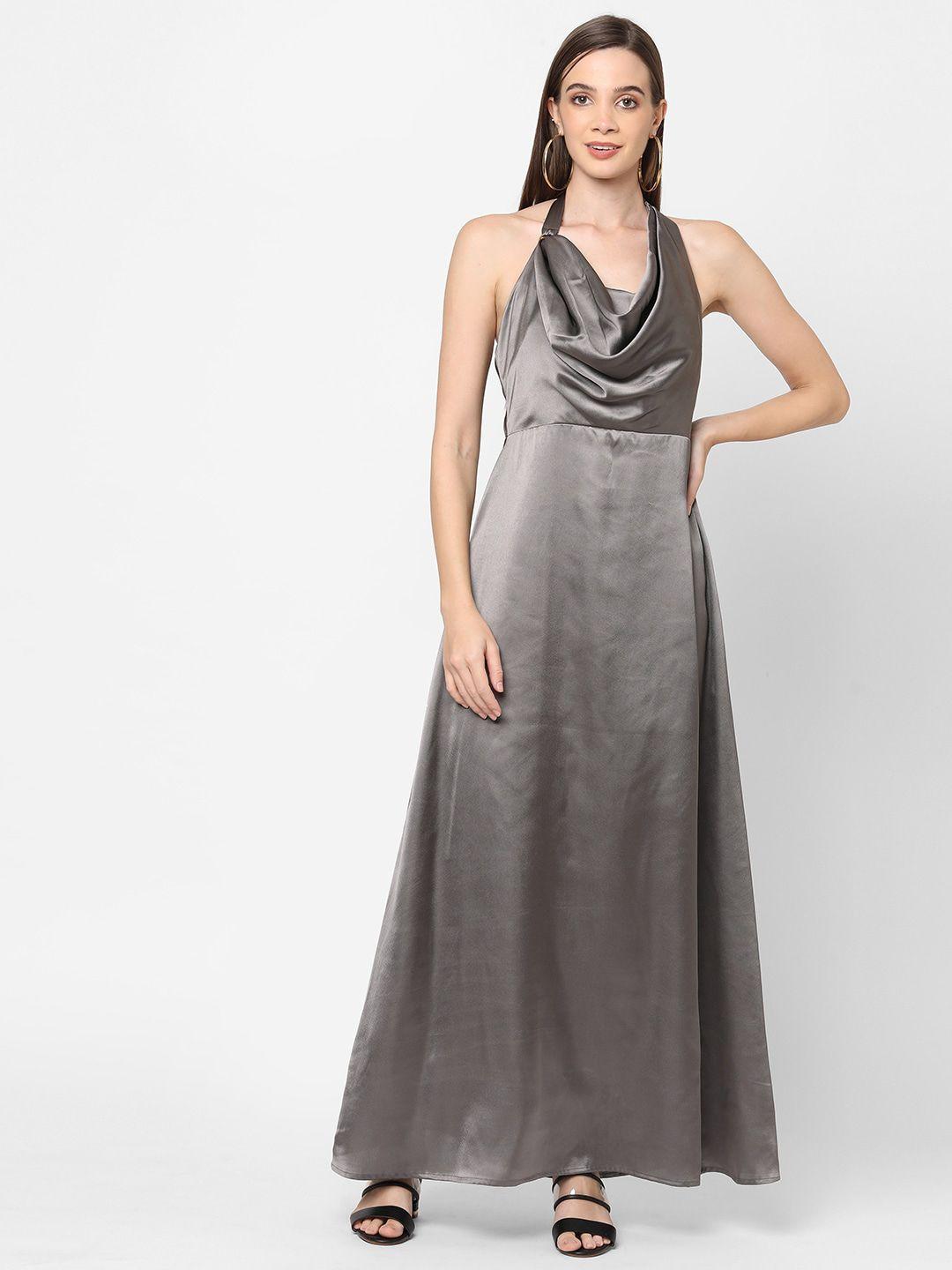 mish charcoal grey halter neck satin maxi dress