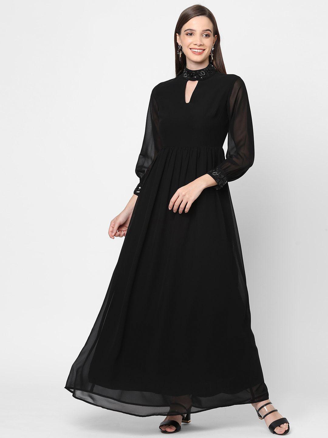 mish black keyhole neck embellished detail maxi dress