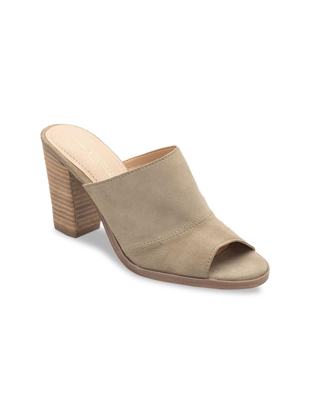 heel & buckle london khaki suede block mules