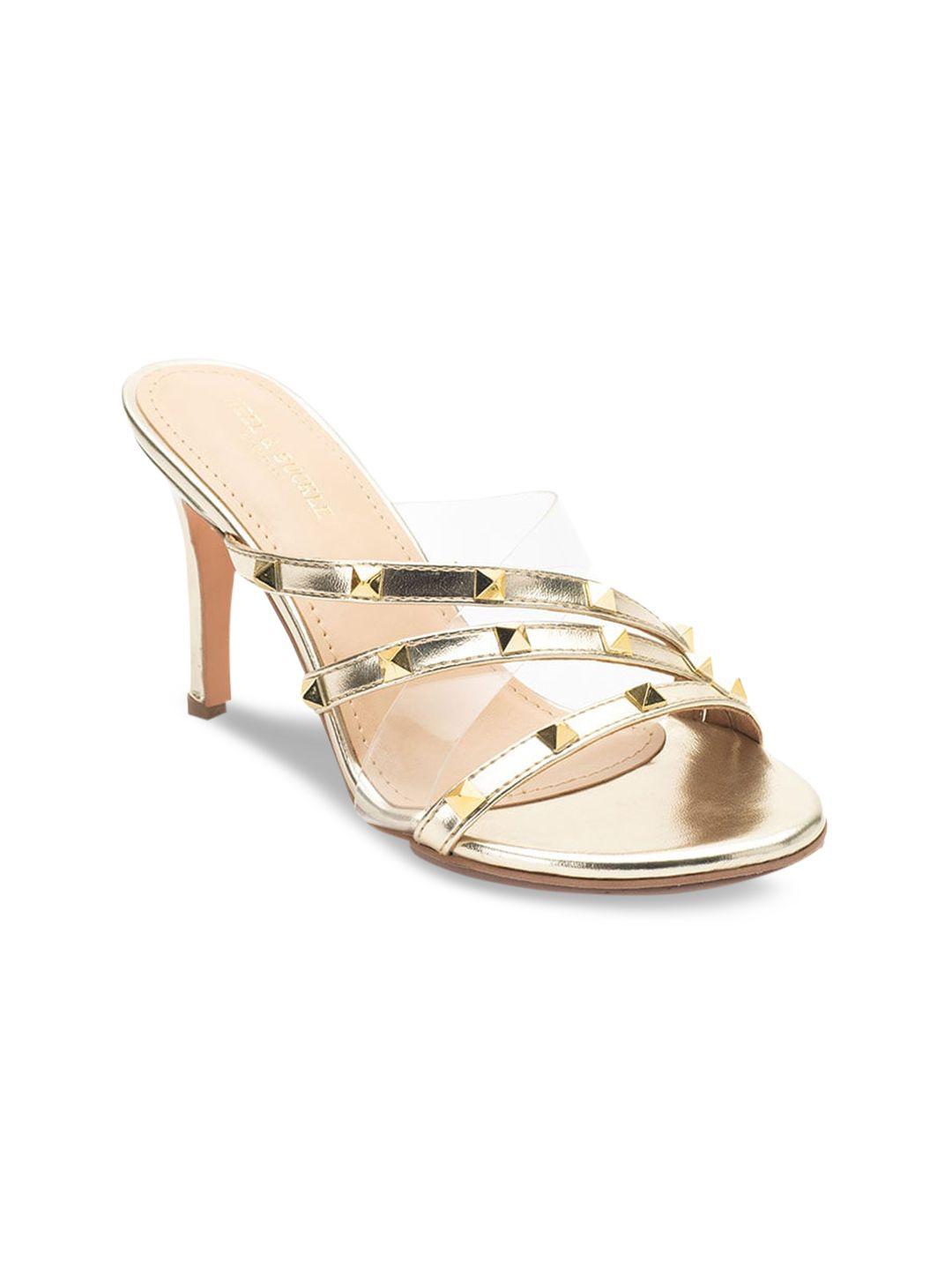 heel & buckle london gold-toned embellished leather party sandals