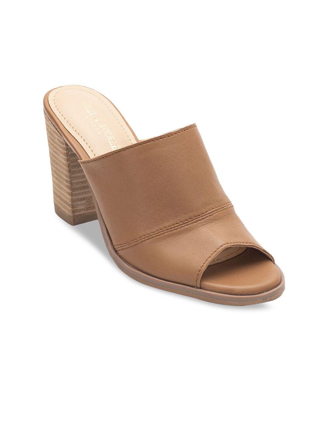 heel & buckle london tan leather block mules