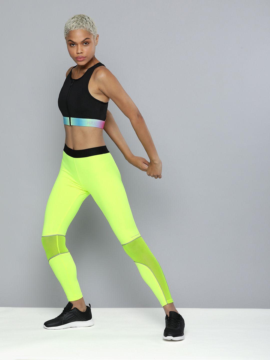 hrx by hrithik roshan running women neon lime rapid-dry solid tights