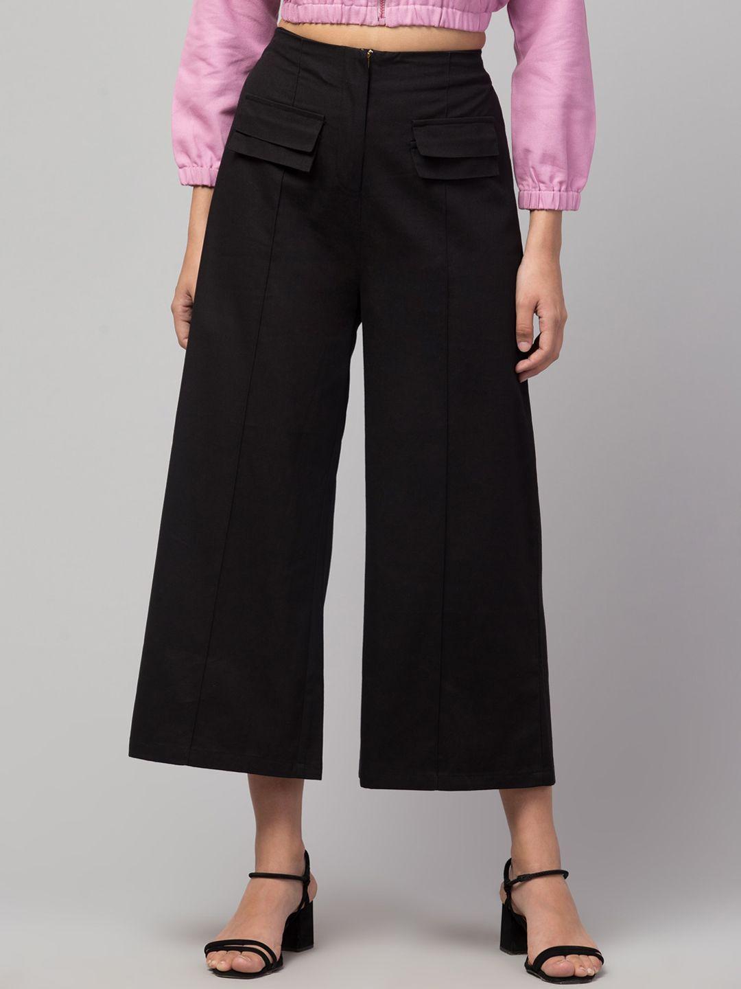 orchid hues women black flared high-rise culottes trousers