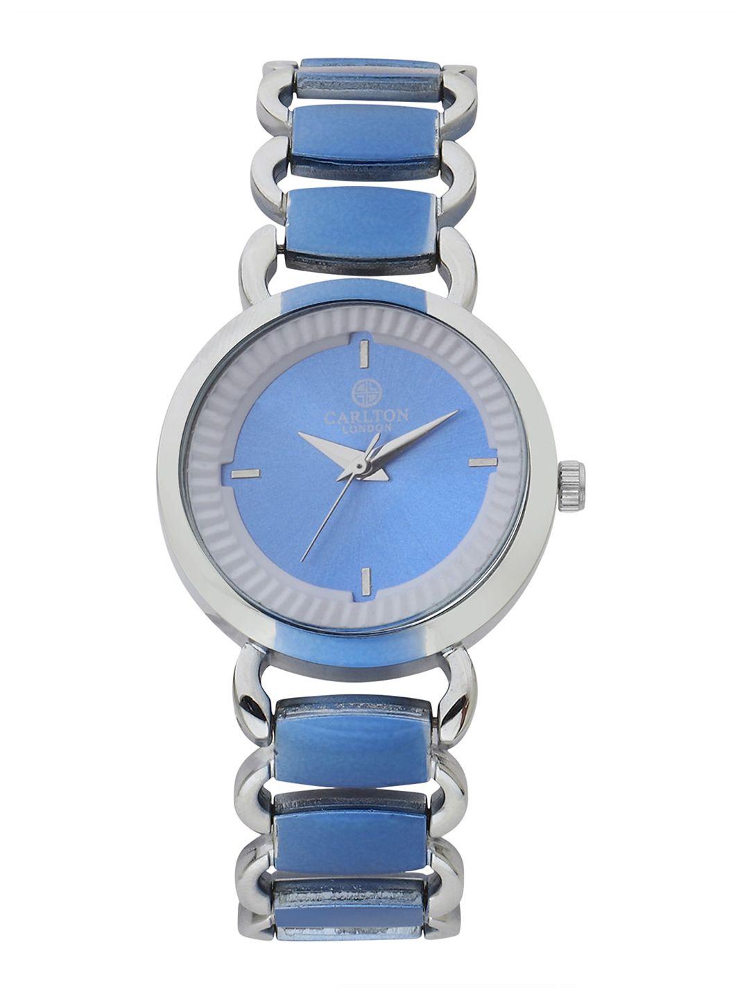 carlton london women blue dial & blue stainless steel bracelet style straps analogue watch