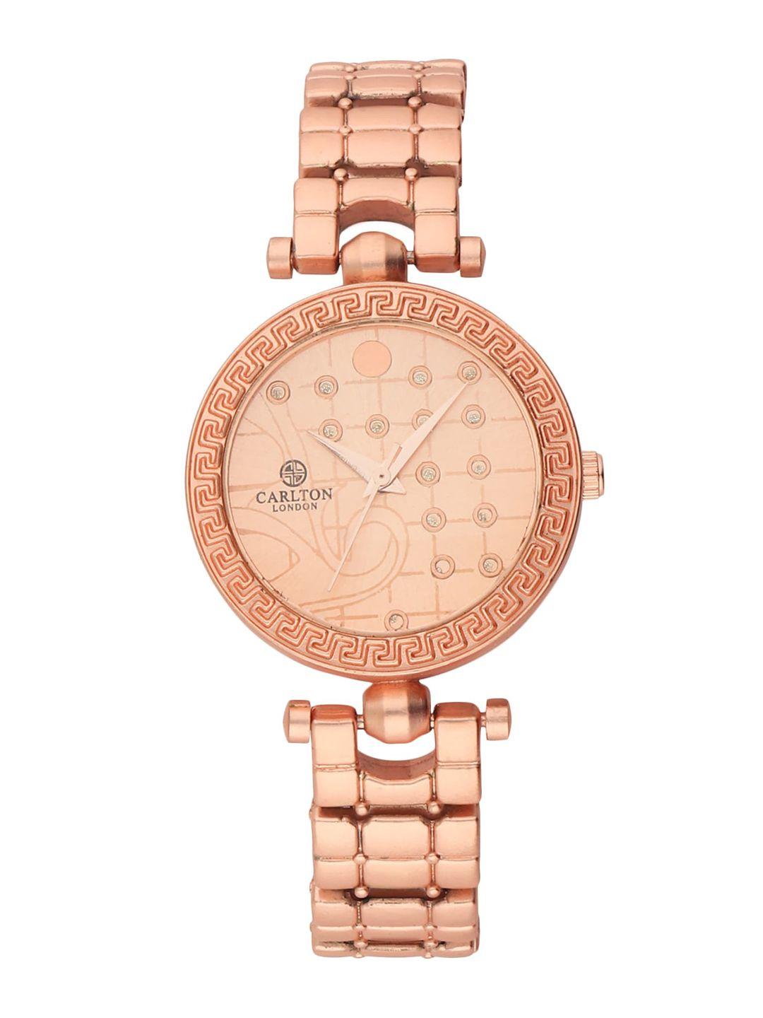 carlton london rose gold-toned dial & stainless steel bracelet style watch cl062ro3