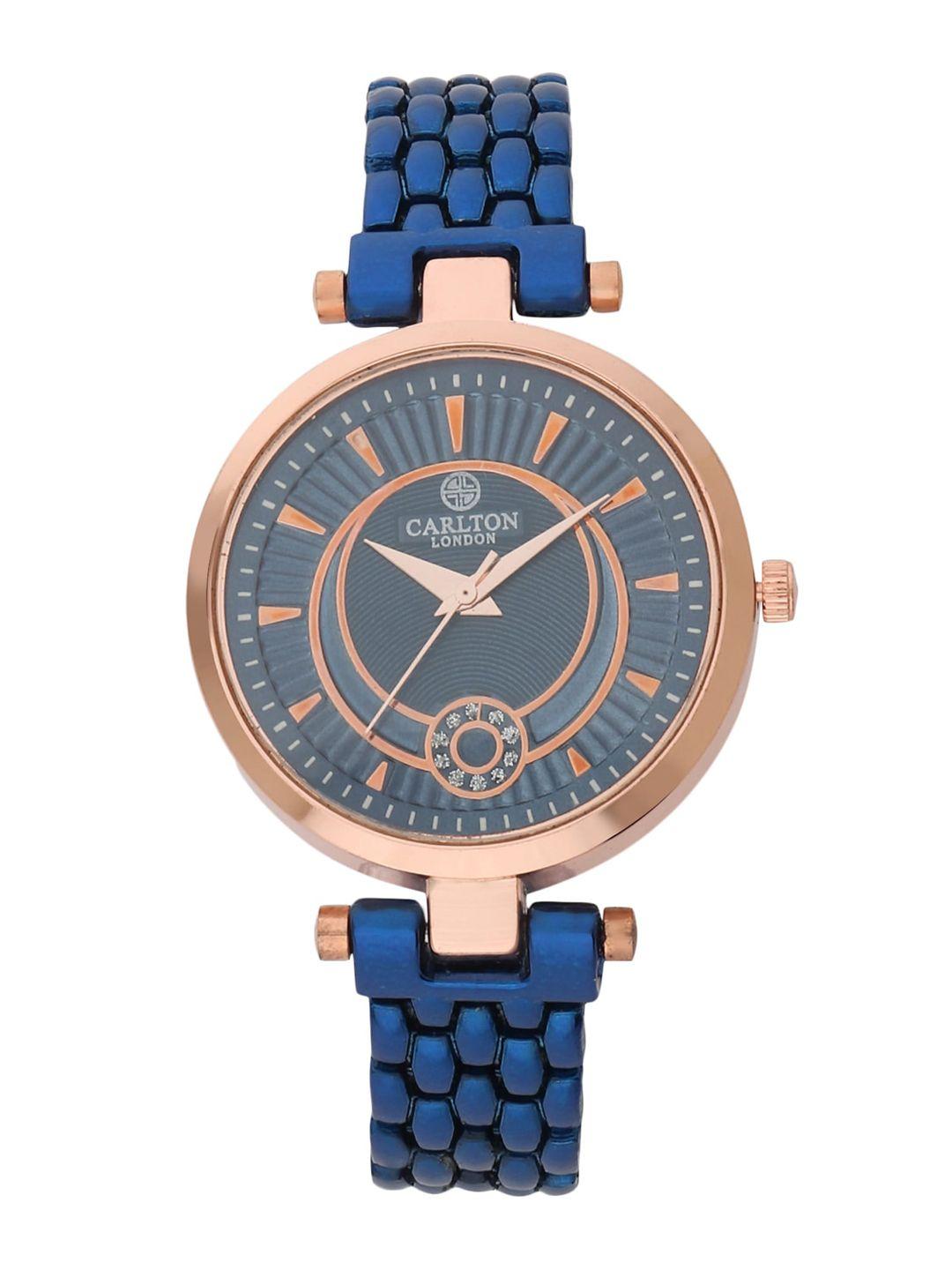 carlton london women blue dial & blue stainless steel bracelet style straps analogue watch