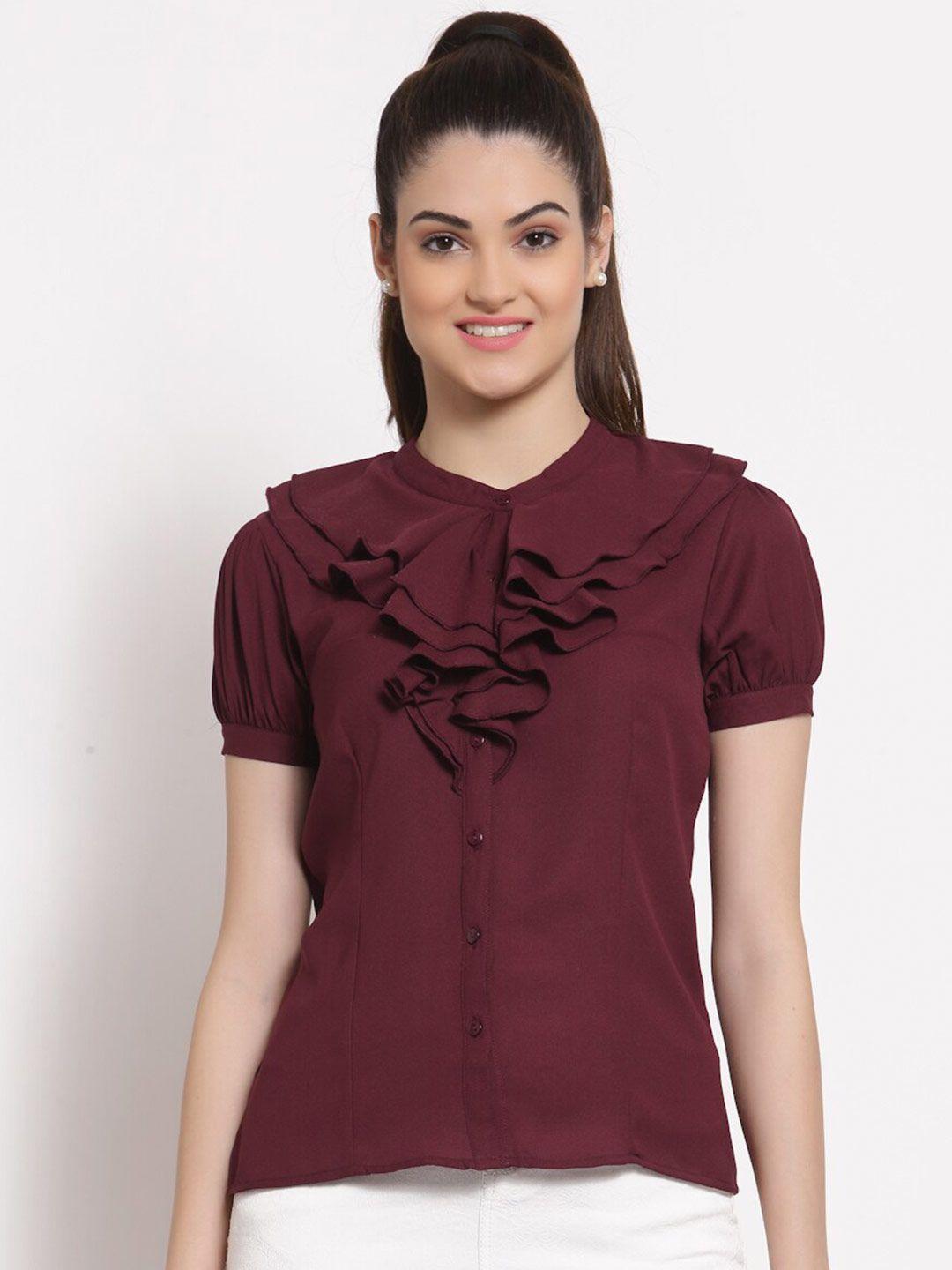 style quotient women maroon opaque party shirt