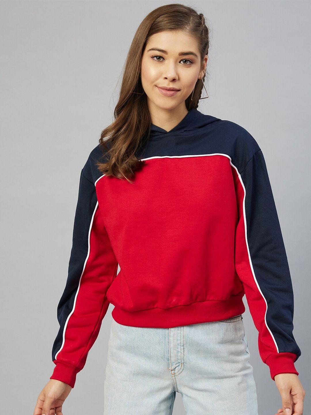 carlton london women red colourblocked hooded sweatshirt